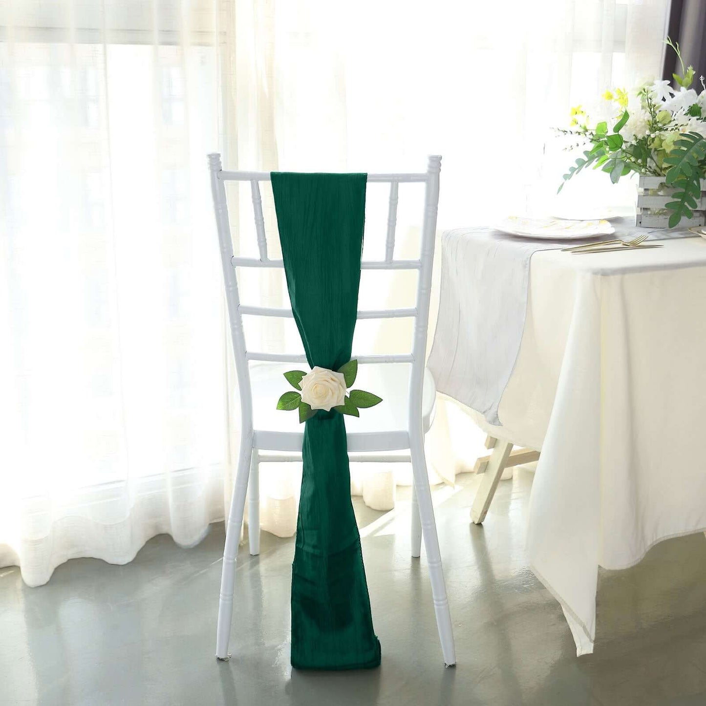 5 Pack Taffeta 6"x106" Chair Sashes Hunter Emerald Green Accordion Crinkle Texture - Stylish Decor for Weddings & Gatherings