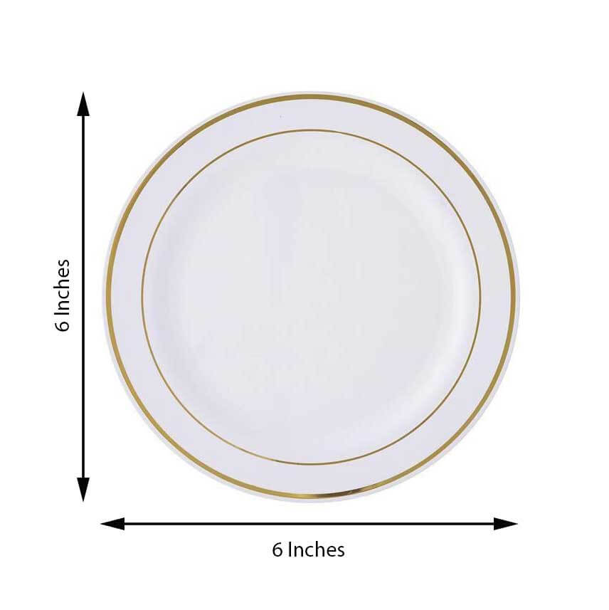 10-Pack Plastic Dessert Plates White with TrÃ¨s Chic Gold Rim - Disposable Plates for Appetizers 6"