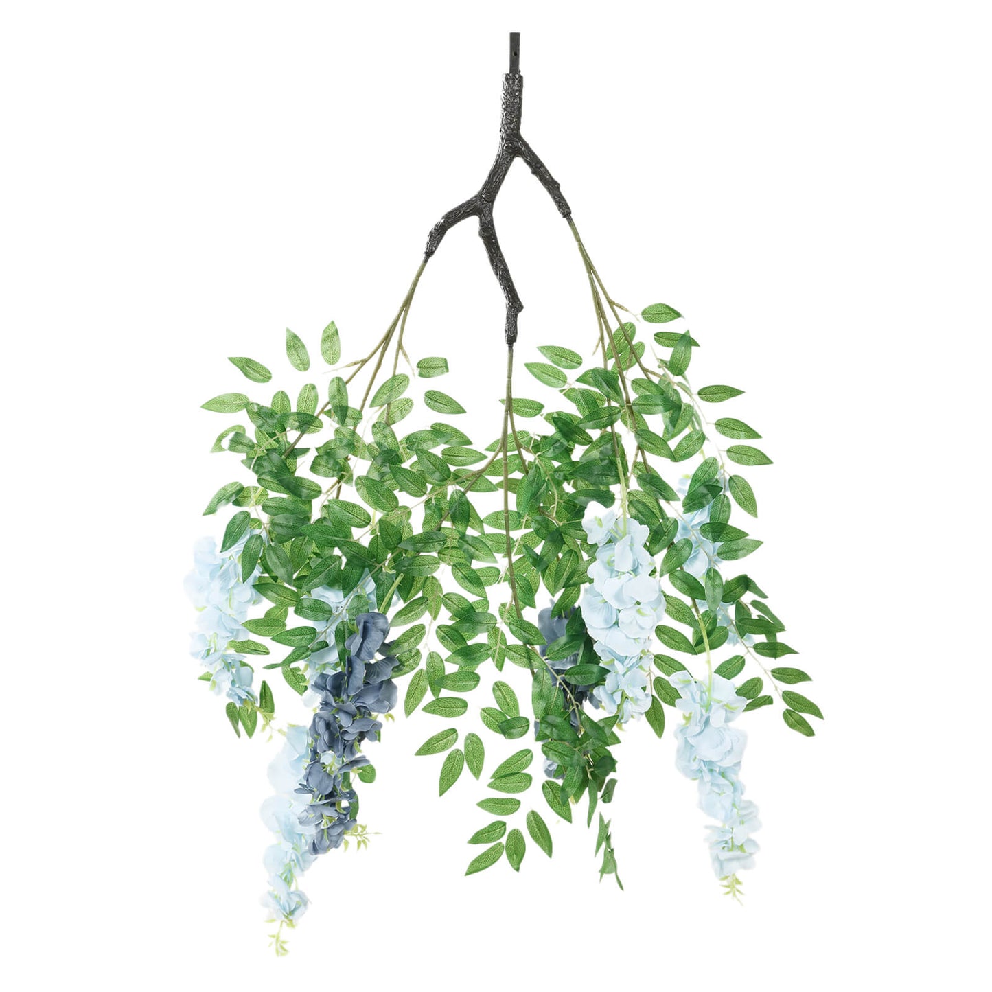 55" Artificial Silk Wisteria Vine Round Hanging Canopy in Dusty & Light Blue, Draping Garland Flower Chandelier With Interchangeable Branches