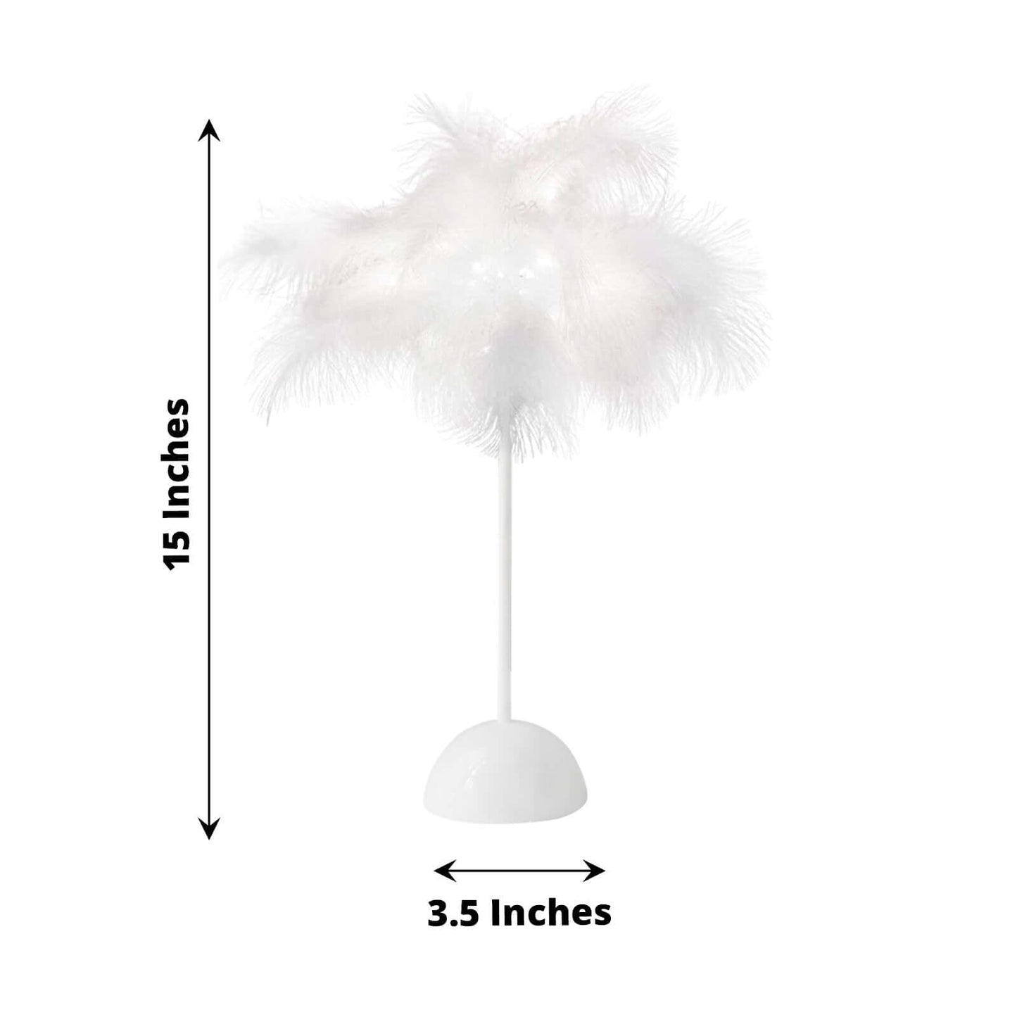 Table Lamp Feather Design White LED Battery Operated - Cordless Wedding Centerpiece 15"