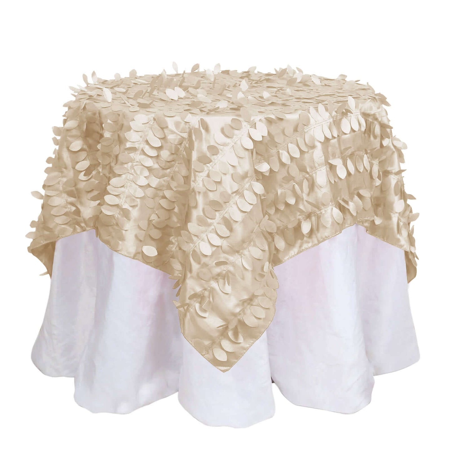 Taffeta 54"x54" Table Overlay Square Tablecloth Beige 3D Leaf Petal Table Cover