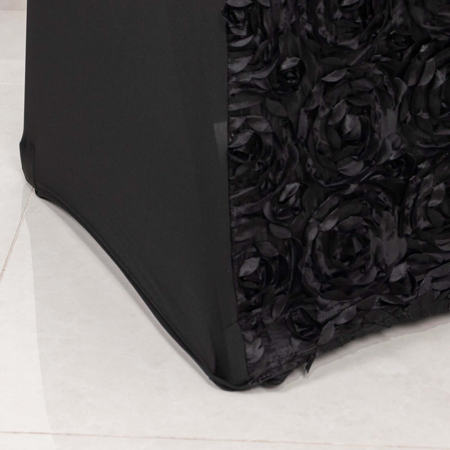 Satin Rosette Chair Cover for Banquet Chairs Black - Stretch Fitted Slip-On Slipcover