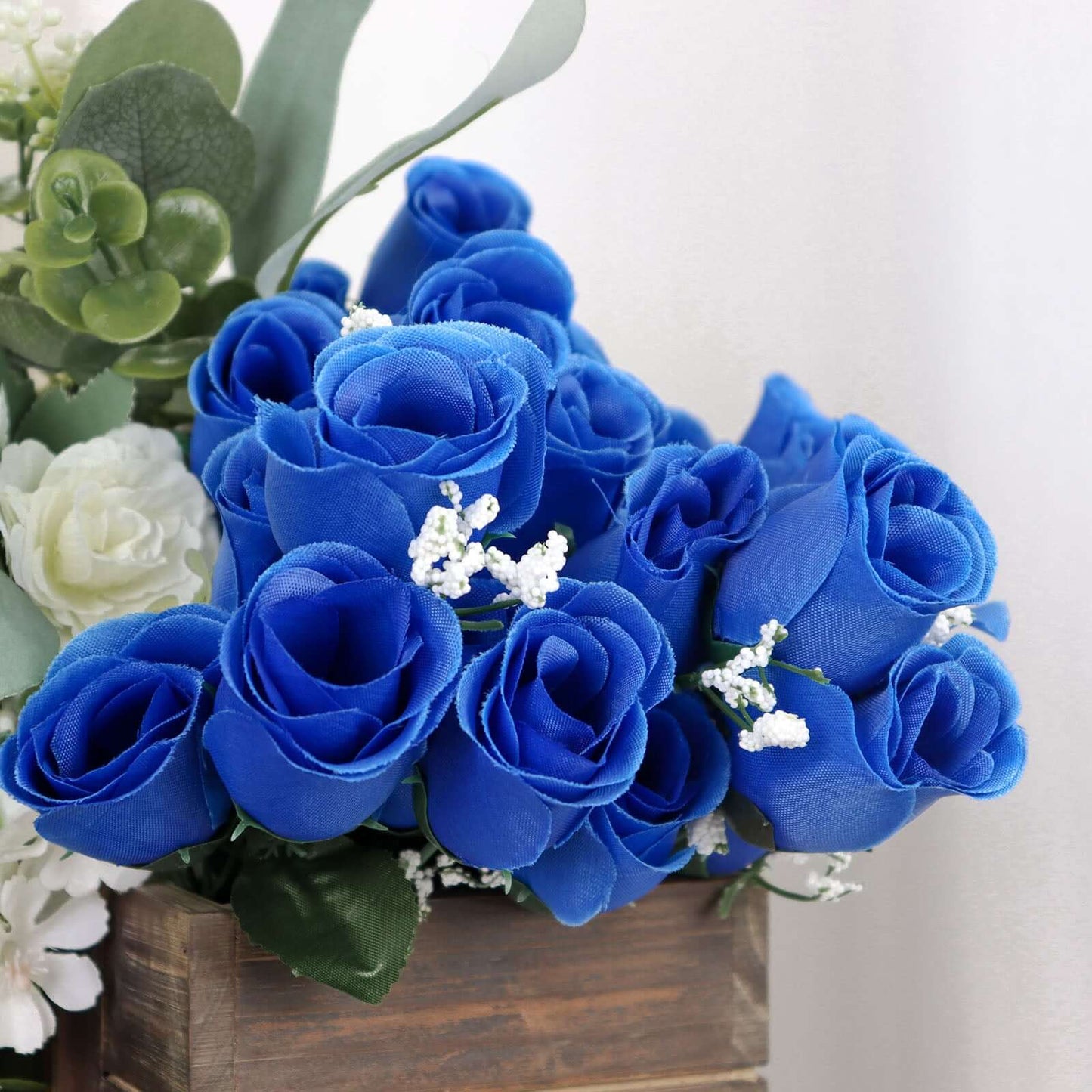 12 Bushes Royal Blue Artificial Premium Silk Flower Rose Bud Bouquets