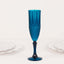 6-Pack Plastic Wedding Toast Flutes Navy Blue Transparent Crystal Cut Style - Reusable Champagne Glasses 8oz