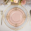 10-Pack Plastic 10" Round Dinner Plates in Blush with Gold Leaf Embossed Rim - Disposable Vintage Baroque Style Plates
