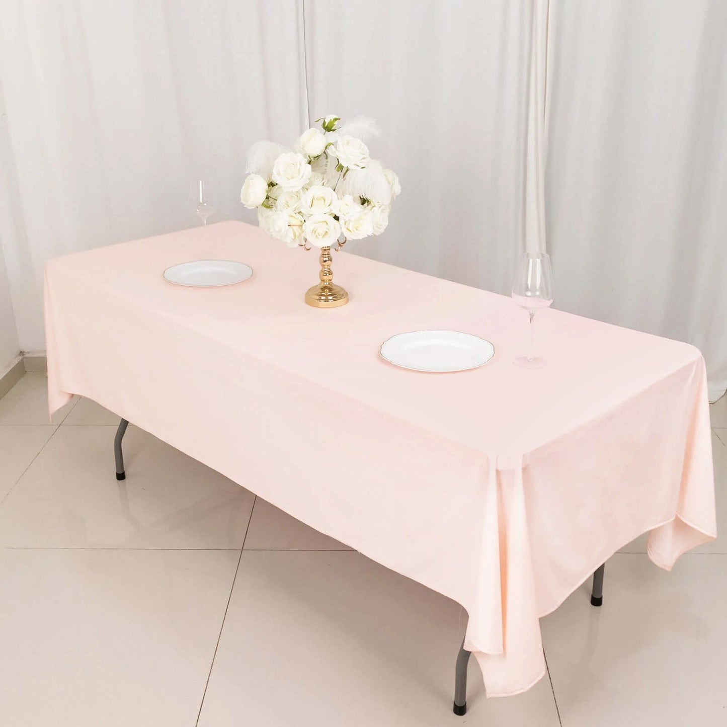 Scuba Rectangular 60"x102" Tablecloth Blush - Wrinkle Free & Stain Resistant Table Cover