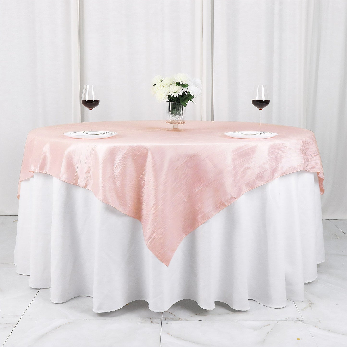 Taffeta 72"x72" Table Overlay Square Tablecloth Blush - Accordion Crinkle Table Cover