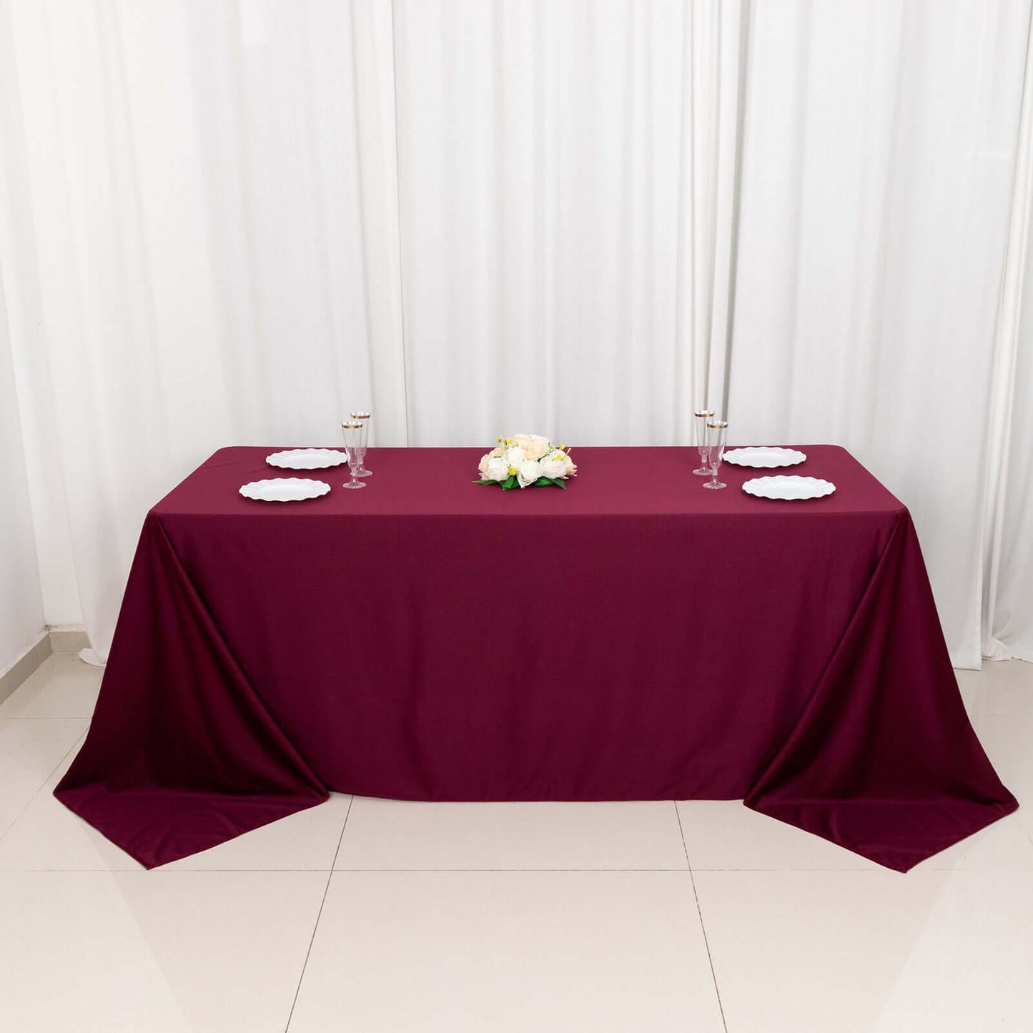 Scuba Rectangular 90"x132" Tablecloth Burgundy - Wrinkle Free, Stain Resistant & Seamless Table Cover