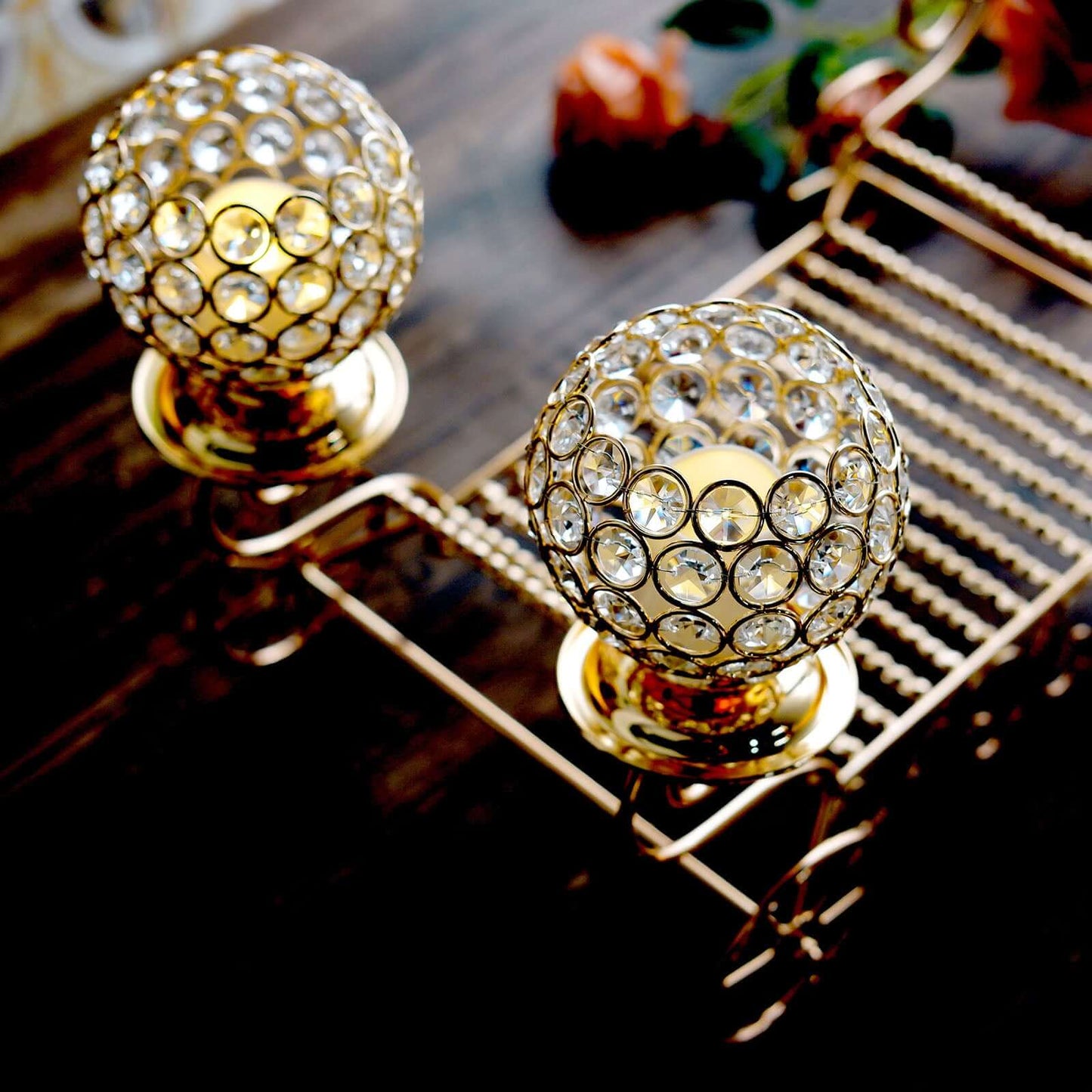 Candle Holder 4-Arm Gold Metal Crystal Cinderella Carriage Wedding Centerpiece - Decorative Display 18"