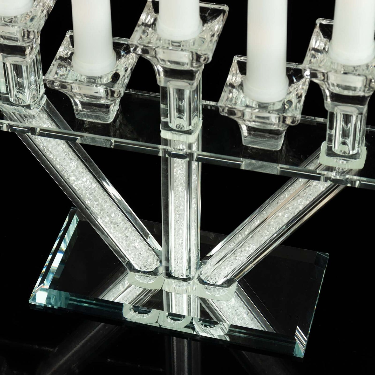 Crystal Glass Candelabra, 7-Branch Taper Candle Stick Holder Stand Table Centerpiece With Crystal Filler and Mirror Base 12"
