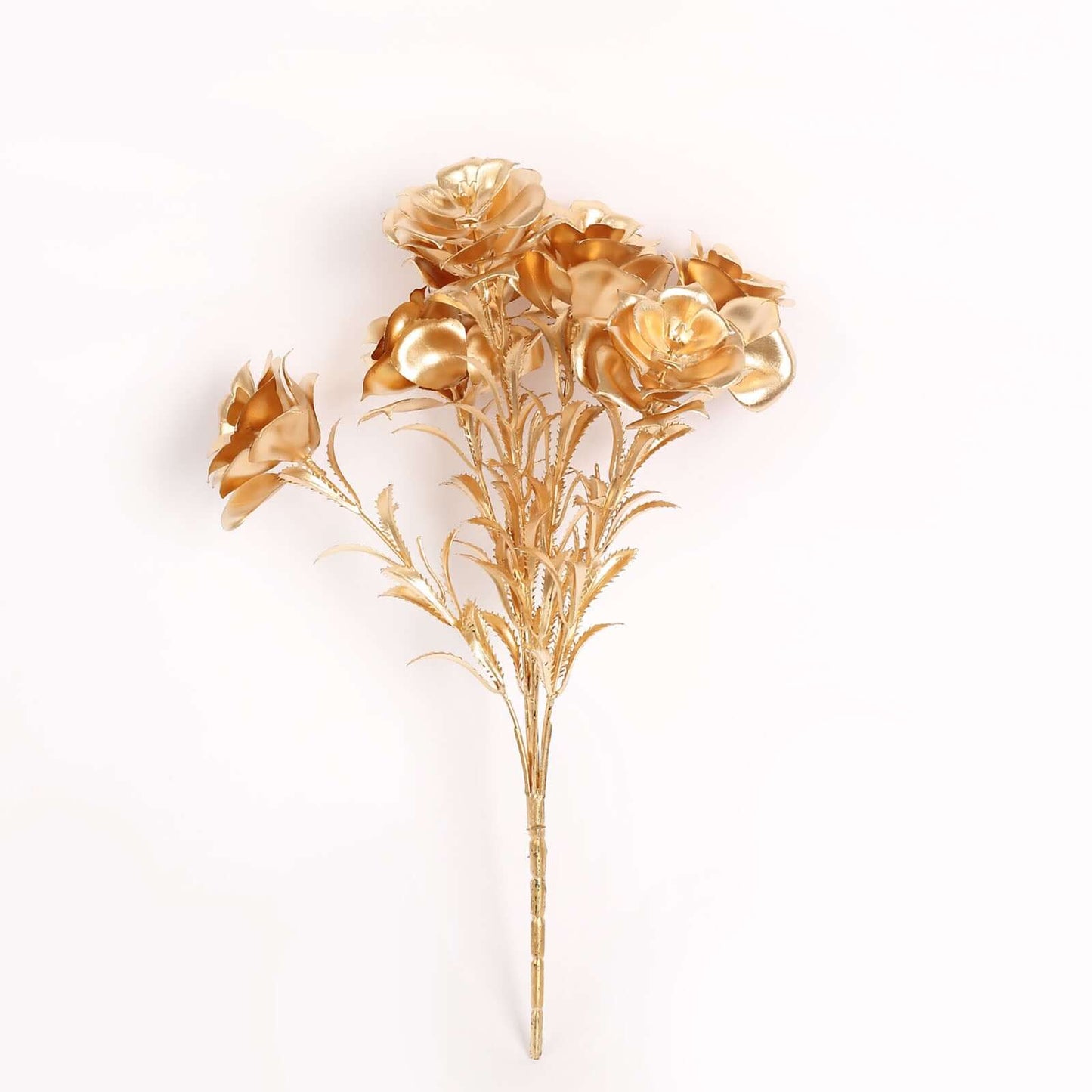 2-Pack Artificial Rose Bloomed Flower Bouquet Metallic Gold - Lustrous Faux Floral Arrangement for Seasonal Displays & Luxurious Decor Themes 17"