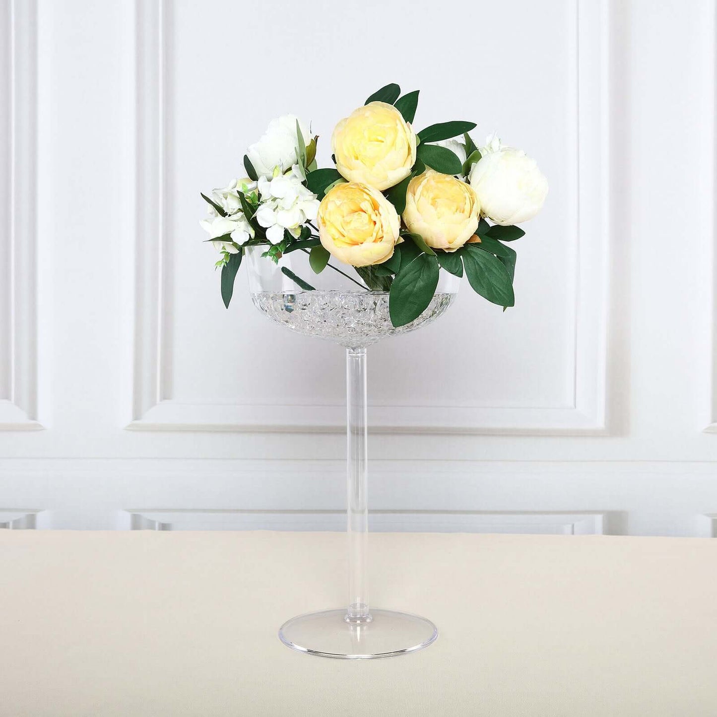4-Pack Plastic Flower Vases Champagne Glass Design Clear - Fillable Long Stem Centerpieces for Events 18"