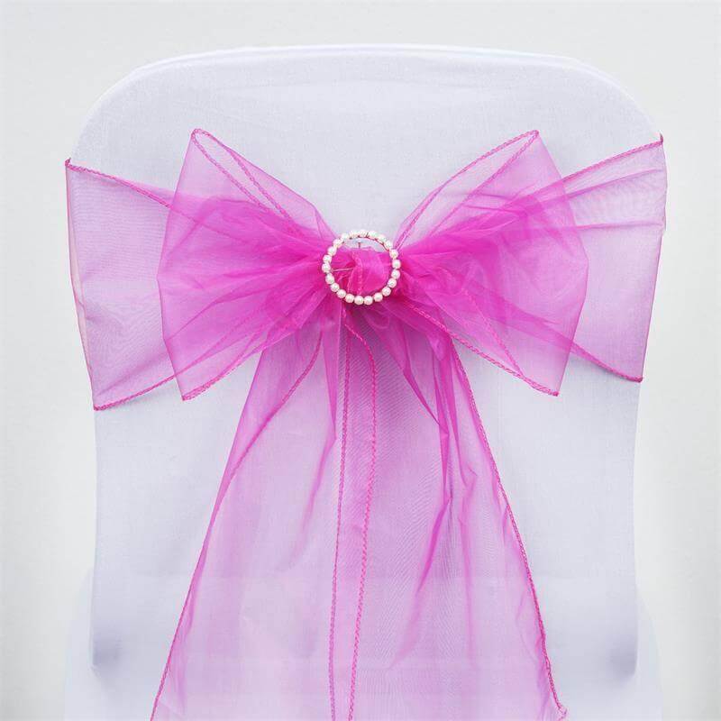 5 Pack Organza Chair Sashes Fuchsia - Reusable Sheer Chair Bows 6"x108"