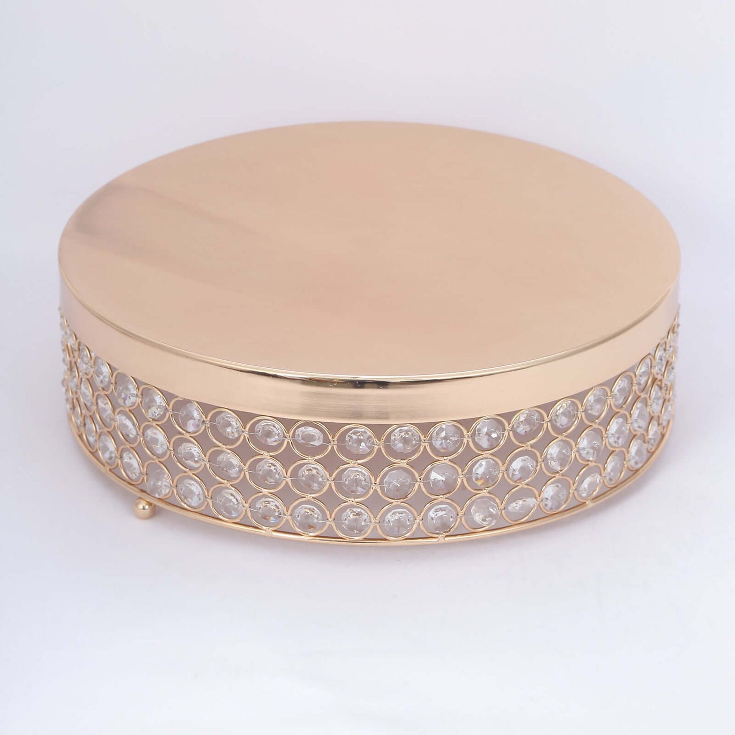 Metal Cake Stand Pedestal Crystal Beaded Design Gold - Cupcake Display and Dessert Riser 14"