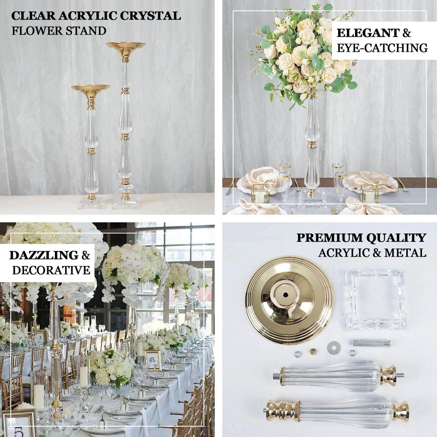 Acrylic Crystal Pillar Candle Stand Gold/Clear - Table Centerpiece and Wedding Flower Bowl Pedestal 24"