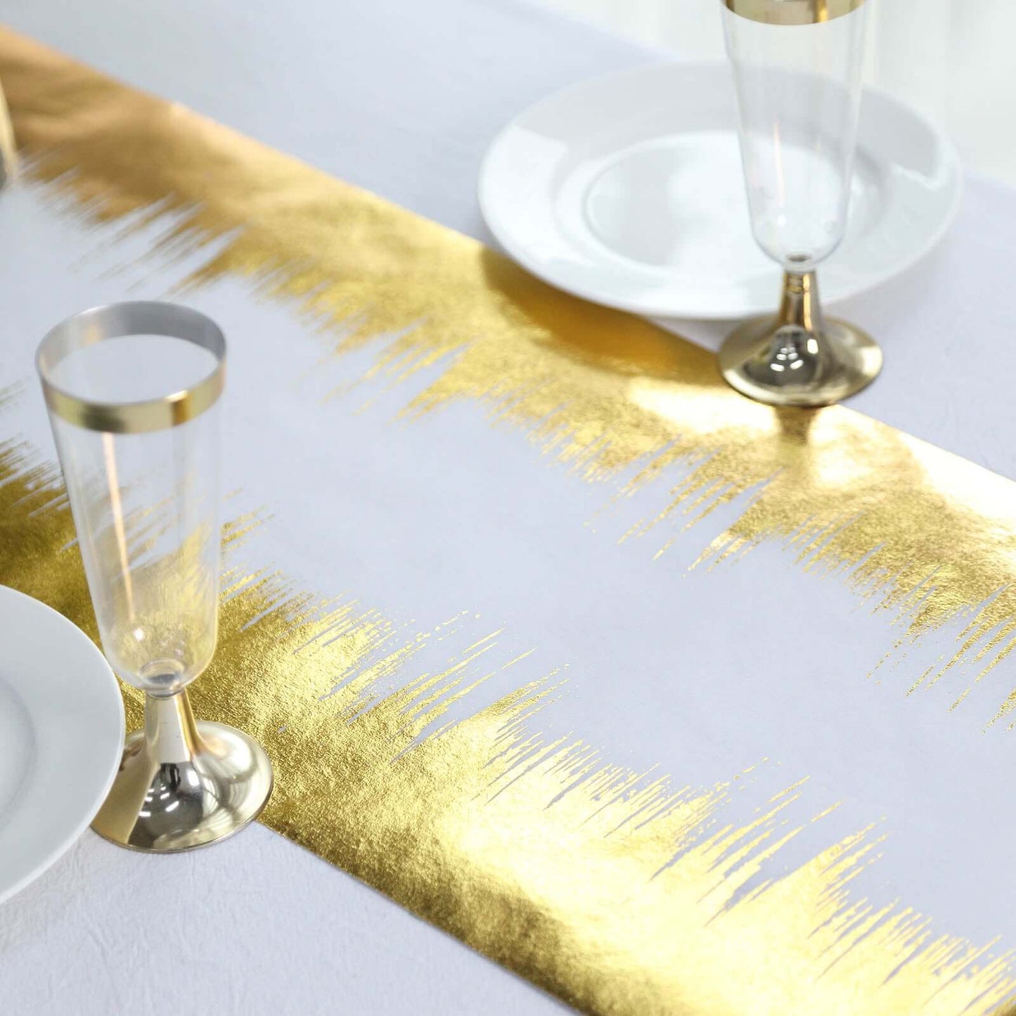 Disposable Table Runner Roll 108" Metallic Gold Foil Icicle Pattern - Stylish Non-Woven Table Decor for Special Occasions
