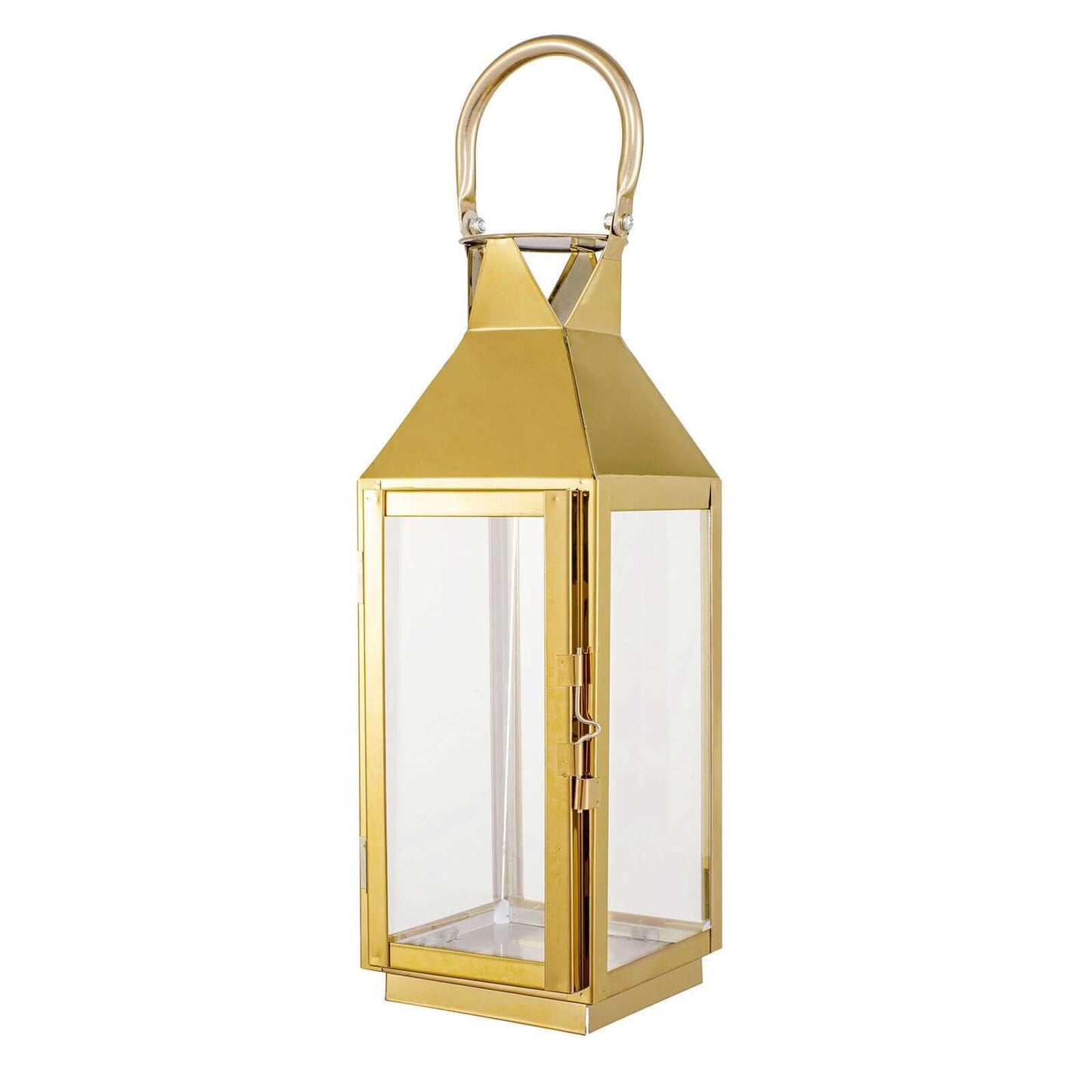 Stainless Steel Candle Lantern Crown Top Design Gold - Outdoor Metal Patio Lantern Centerpiece 14"