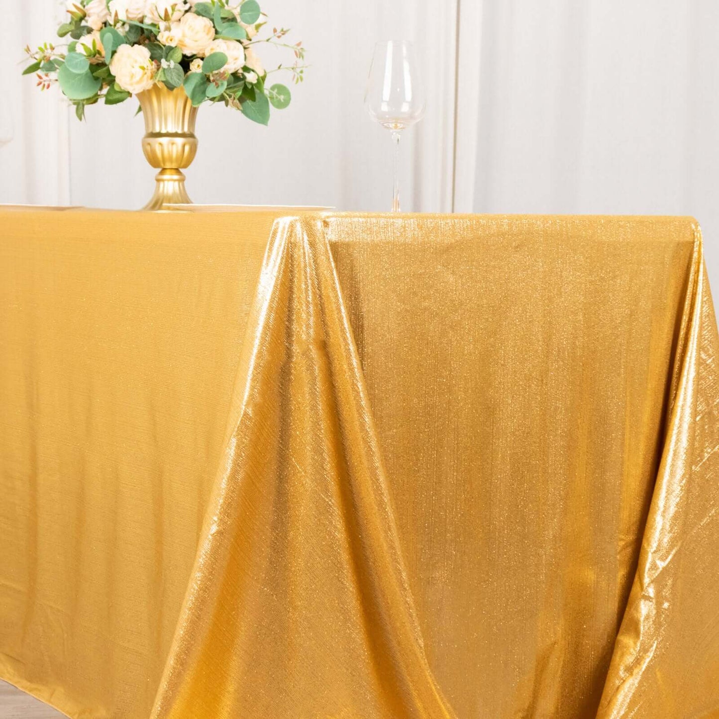 Sequin Dots Polyester 90"x132" Rectangle Tablecloth Shimmering Gold - Seamless, Glittering & Wrinkle Free Table Cover for Stylish Event Decor