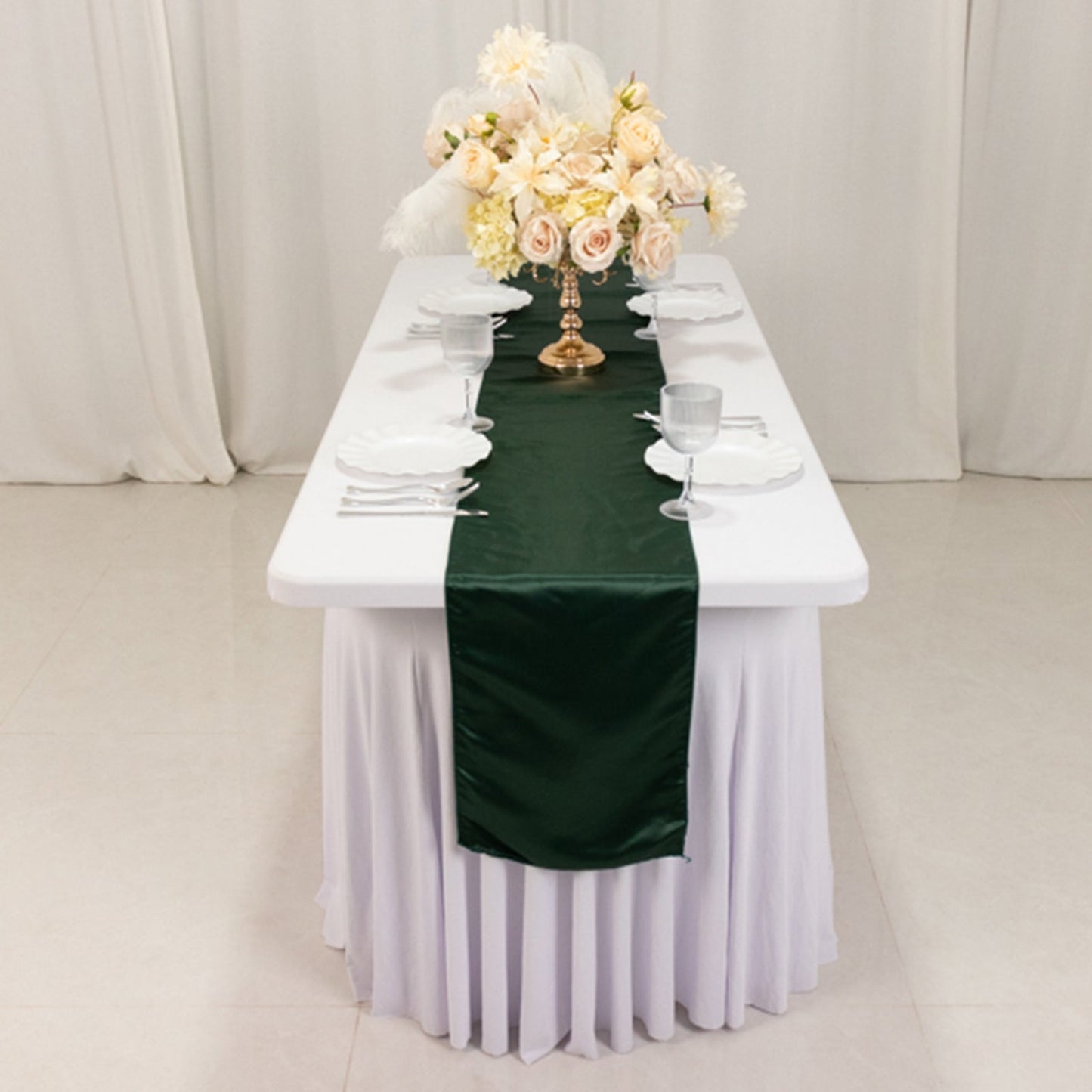 Lamour Satin 12"x108" Table Runner Hunter Emerald Green - Smooth & Lustrous Finish