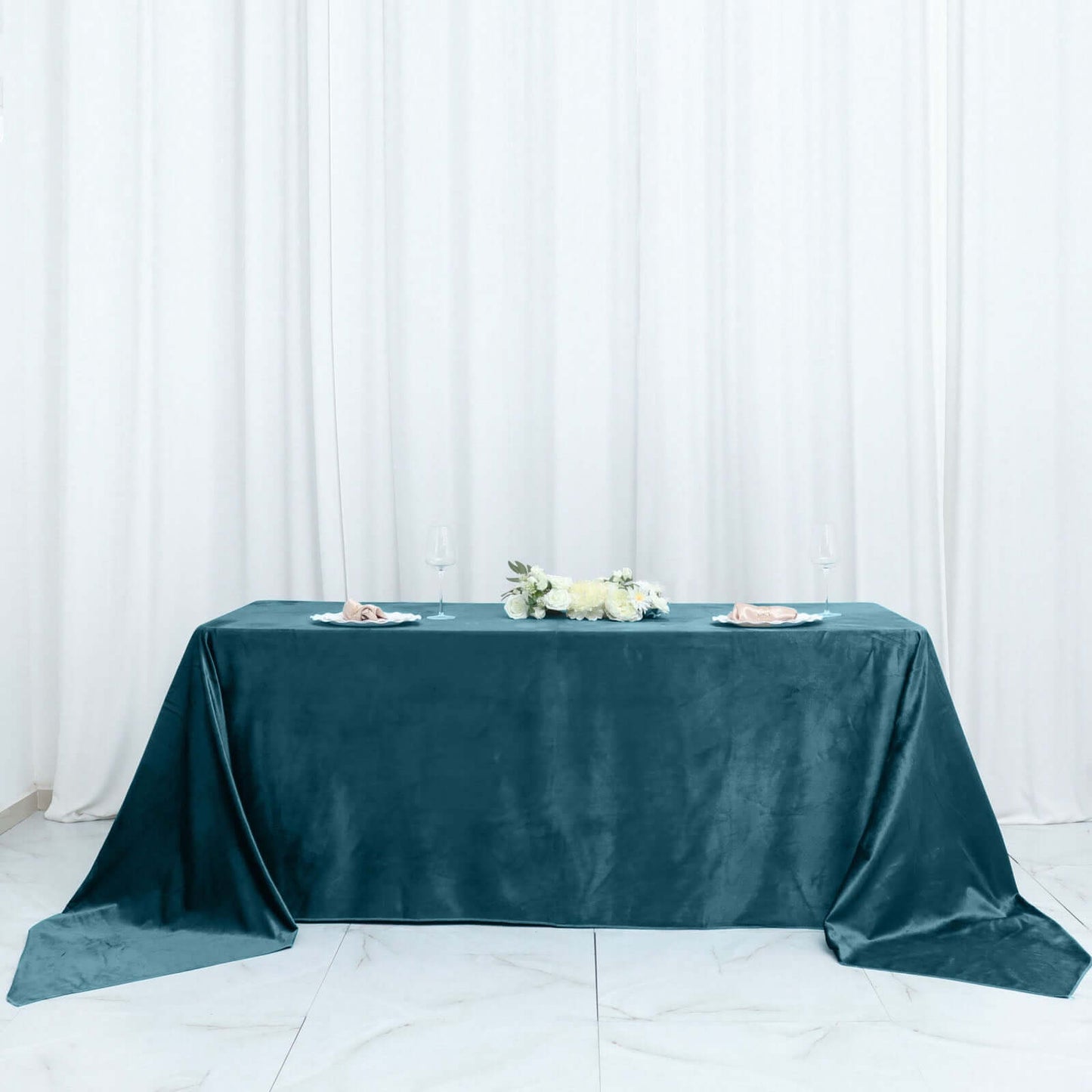 Premium Velvet 90"x156" Rectangle Tablecloth Peacock Teal - Reusable Soft & Seamless Table Cover