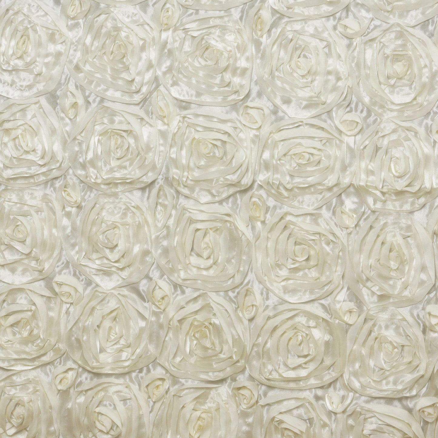 Satin 90"x156" Rectangle Tablecloth Ivory - Grandiose 3D Rosette Table Cover with Seamless Finish