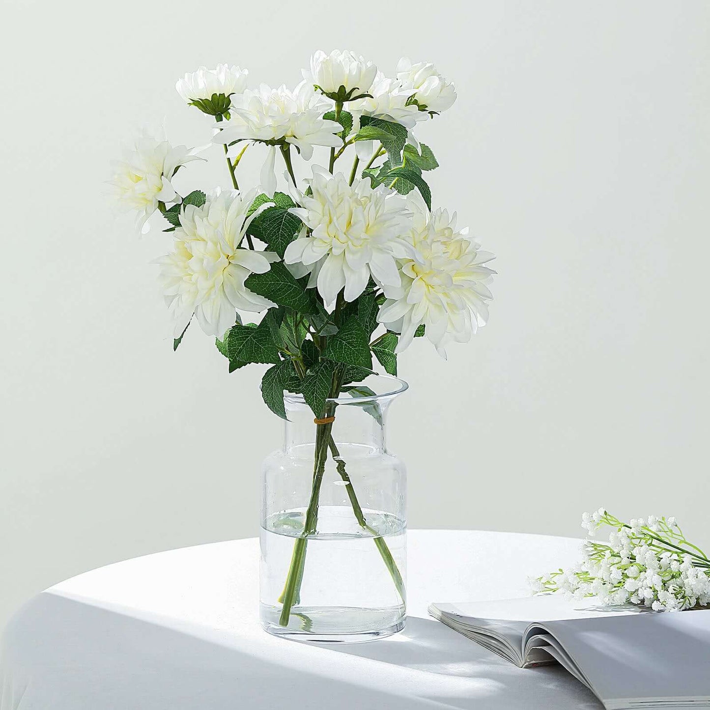 30" Tall Ivory Artificial Dahlia Silk Flower Stems, Faux Floral Spray
