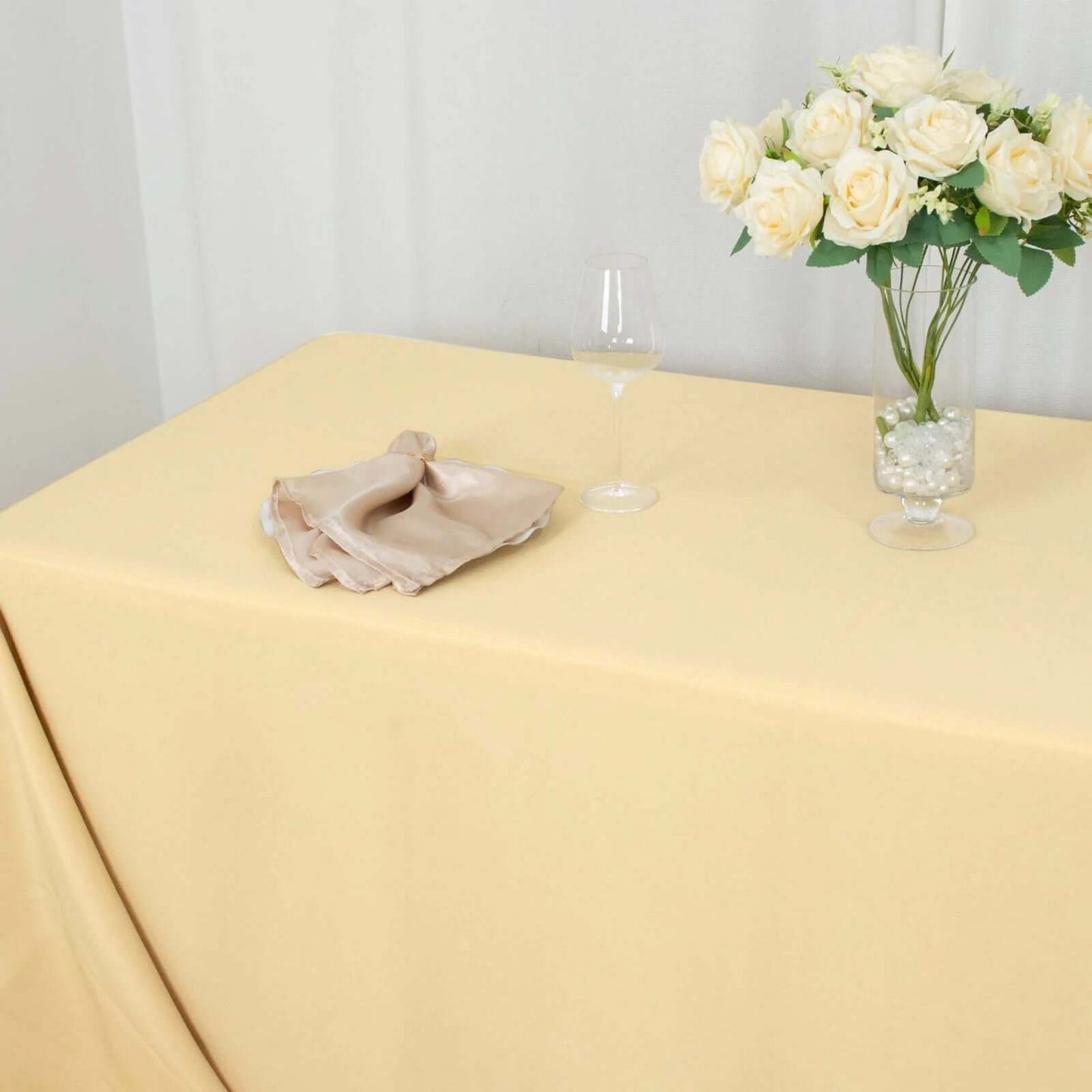 Premium Polyester 90"x132" Rectangle Tablecloth Champagne - Seamless 220GSM Stain-Resistant Table Cover