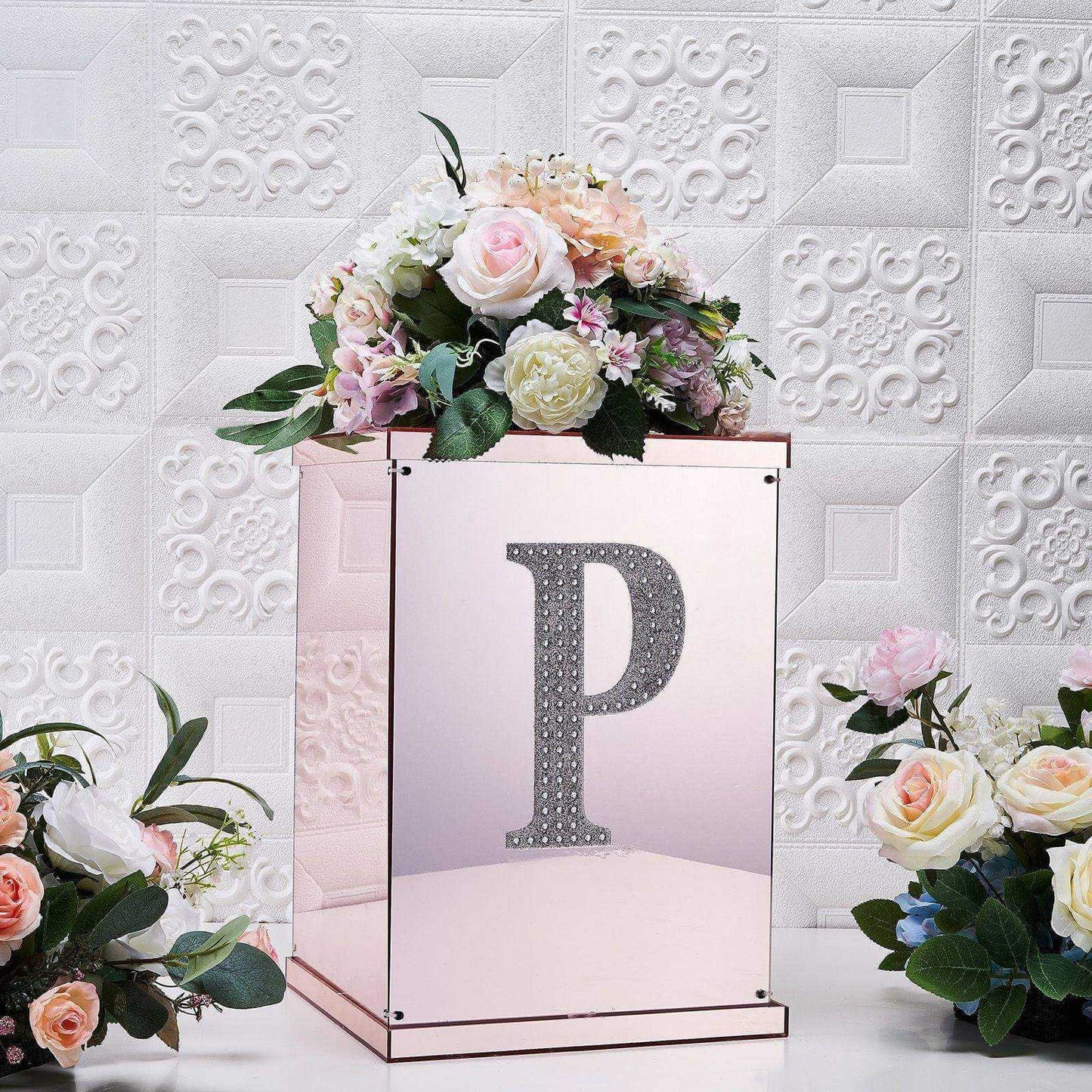 Decorative Rhinestone Alphabet "P" Letter Stickers, Glitter Adhesive Craft Letters Silver DIY Sparkle Embellishments 8"