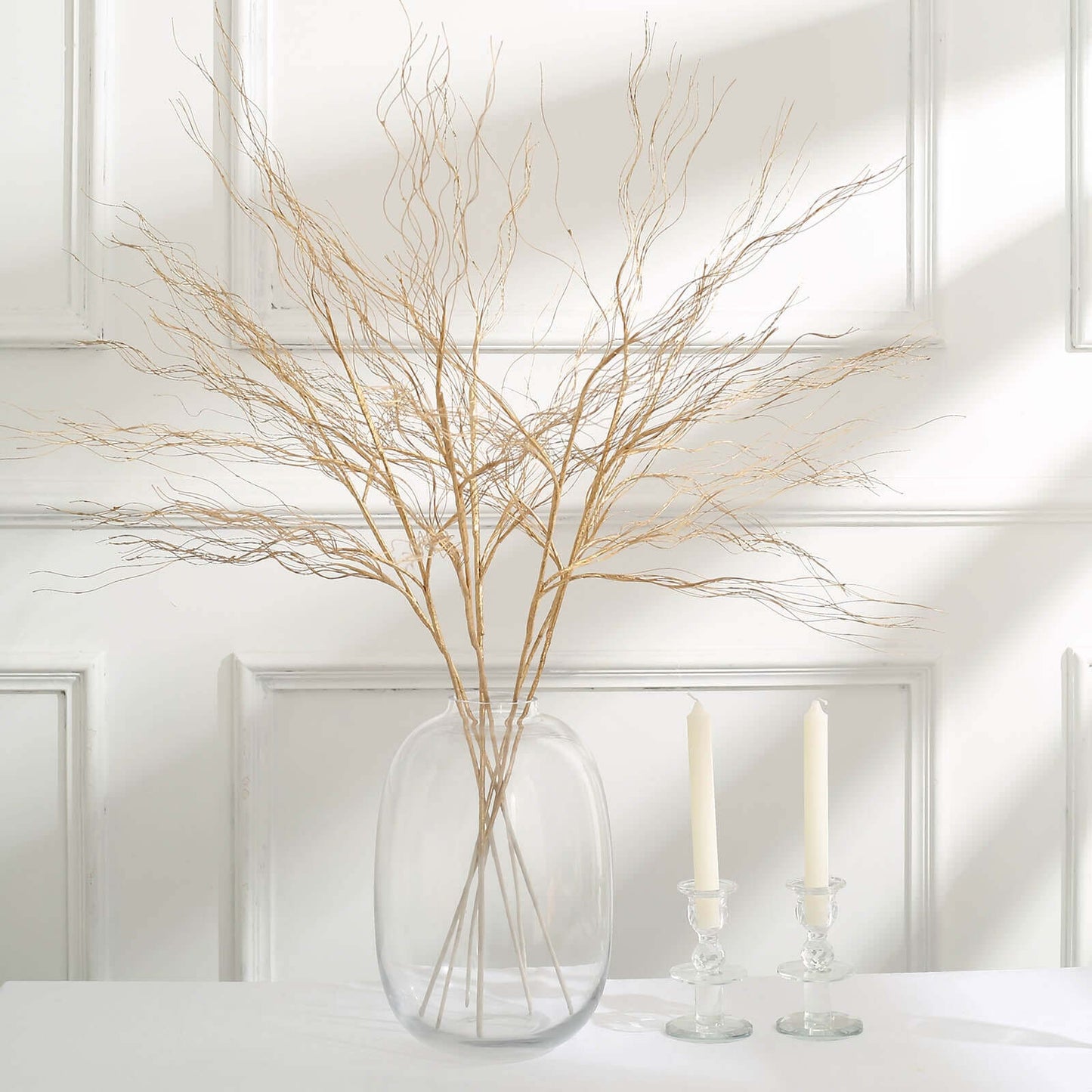 4-Pack Artificial Curly Willow Branches Metallic Gold - Decorative Bendable Long Stem Twig Sprays for Weddings Photo Shoots & Floral Designs 39"