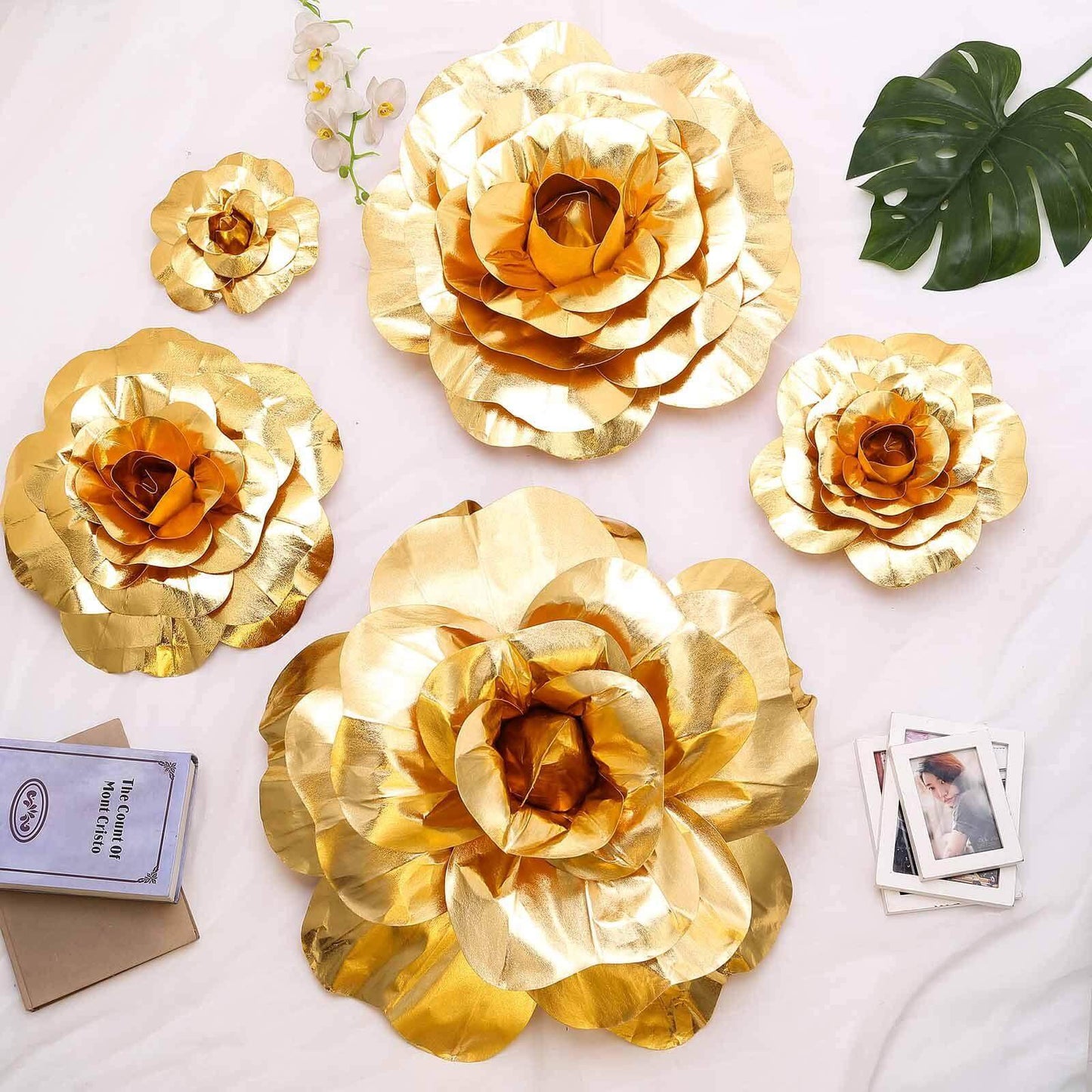 2 Pack 20" Large Metallic Gold Real Touch Artificial Foam DIY Craft Roses