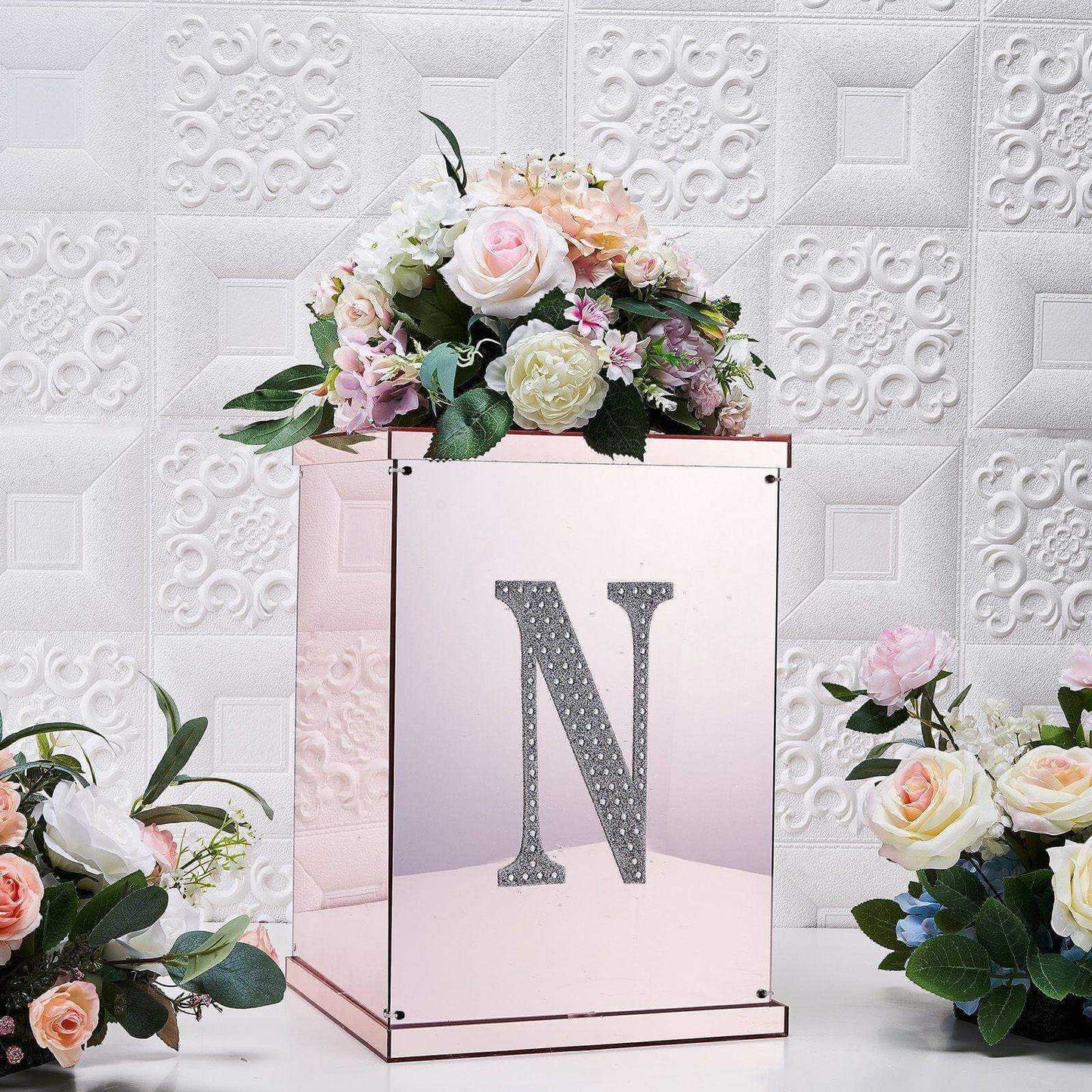 Decorative Rhinestone Alphabet "N" Letter Stickers, Glitter Adhesive Craft Letters Silver DIY Sparkle Embellishments 8"