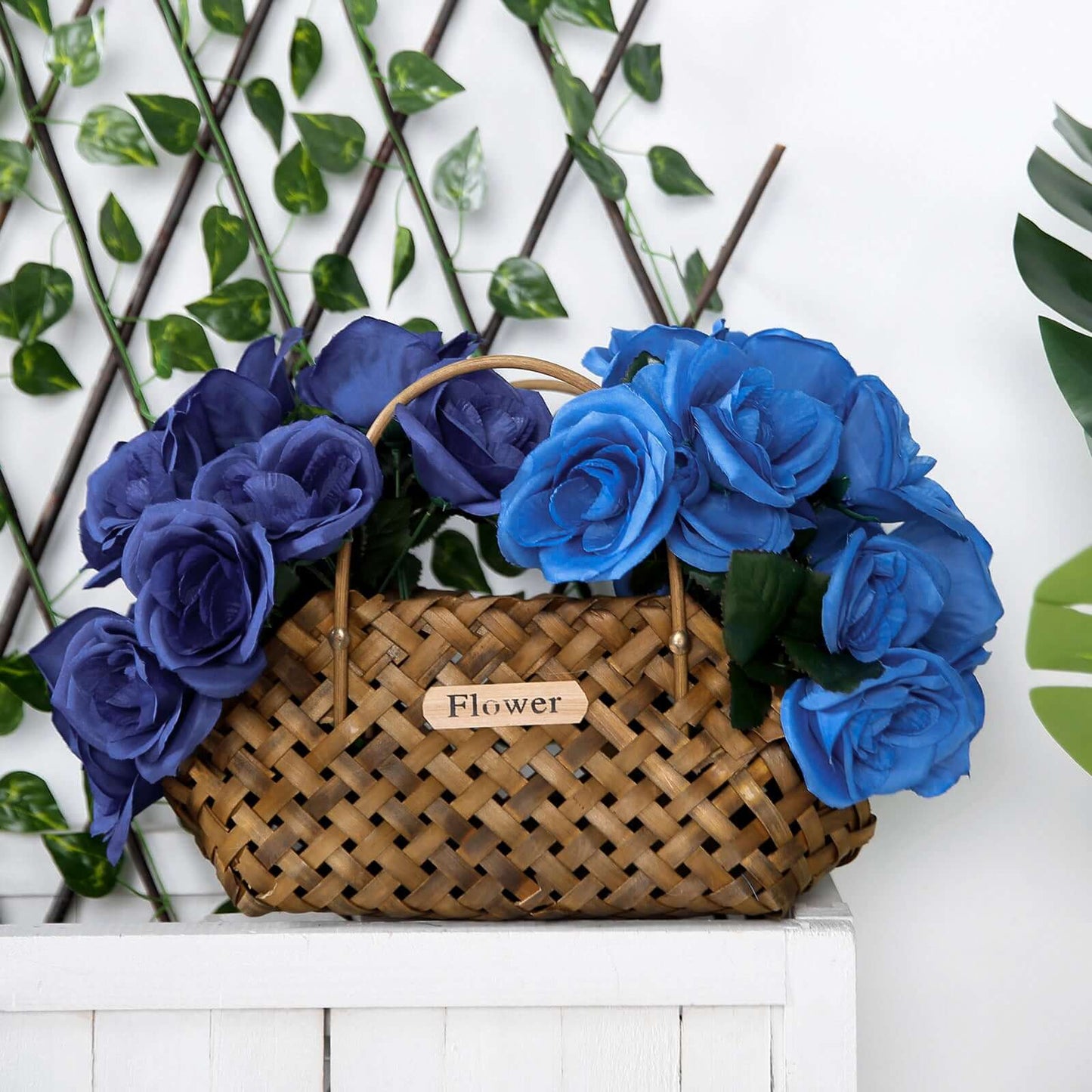 12" Navy Blue Artificial Velvet-Like Fabric Rose Flower Bouquet Bush