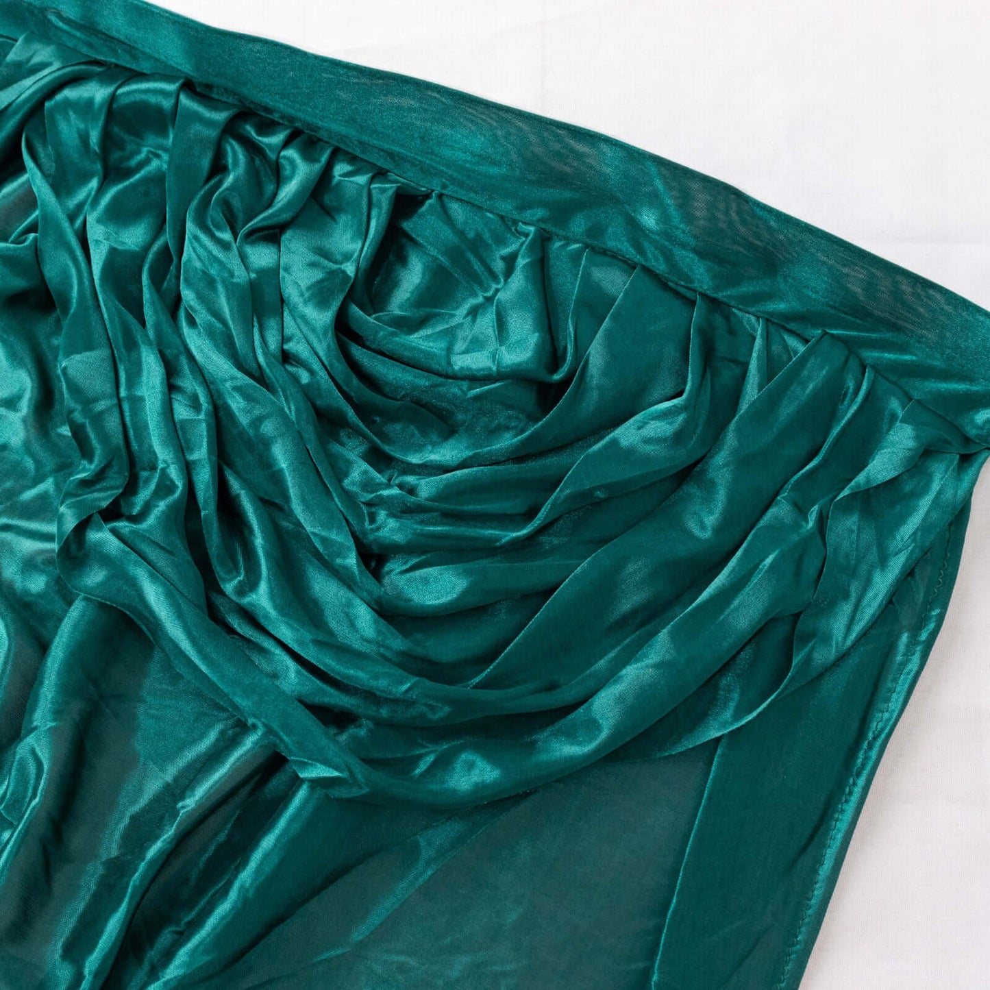 Satin 14ft Table Skirt Peacock Teal - Pleated Double Drape Table Cover