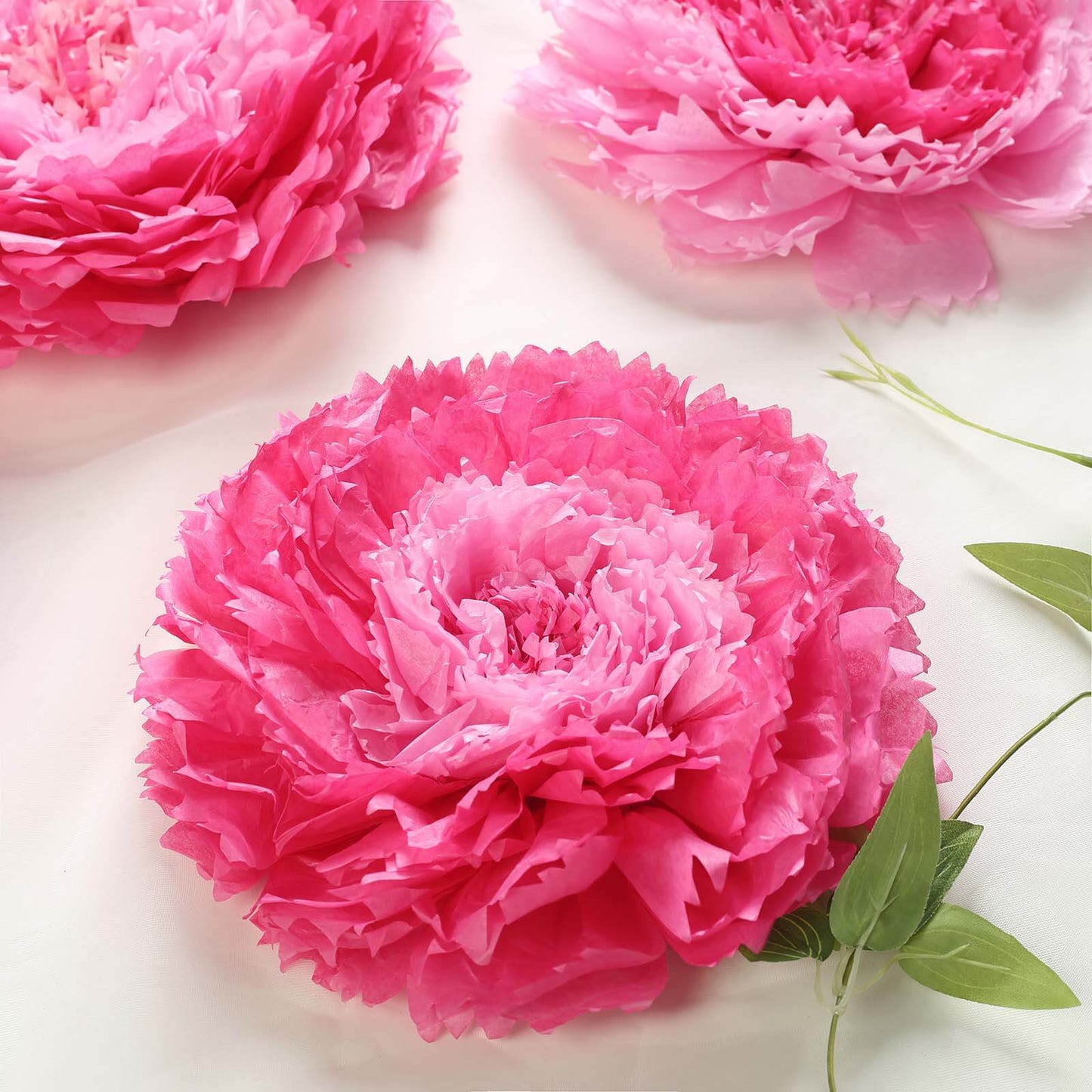 Set of 6 Pink Fuchsia Carnation 3D Paper Flowers Wall Decor - 7",9",11"
