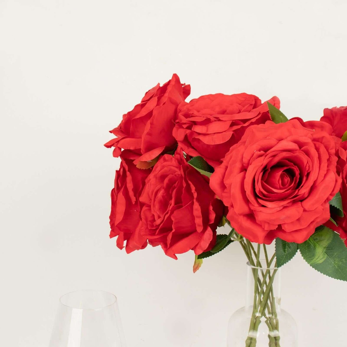 2 Bushes 17" Red Premium Silk Jumbo Rose Flower Bouquet, High Quality Artificial Wedding Floral Arrangements