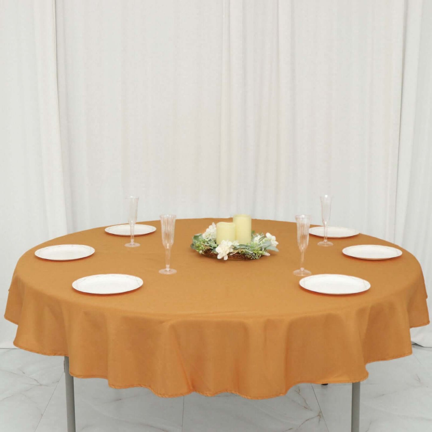 Polyester 70" Round Tablecloth Gold - Durable & Wrinkle-Resistant Table Cover for Everyday Use
