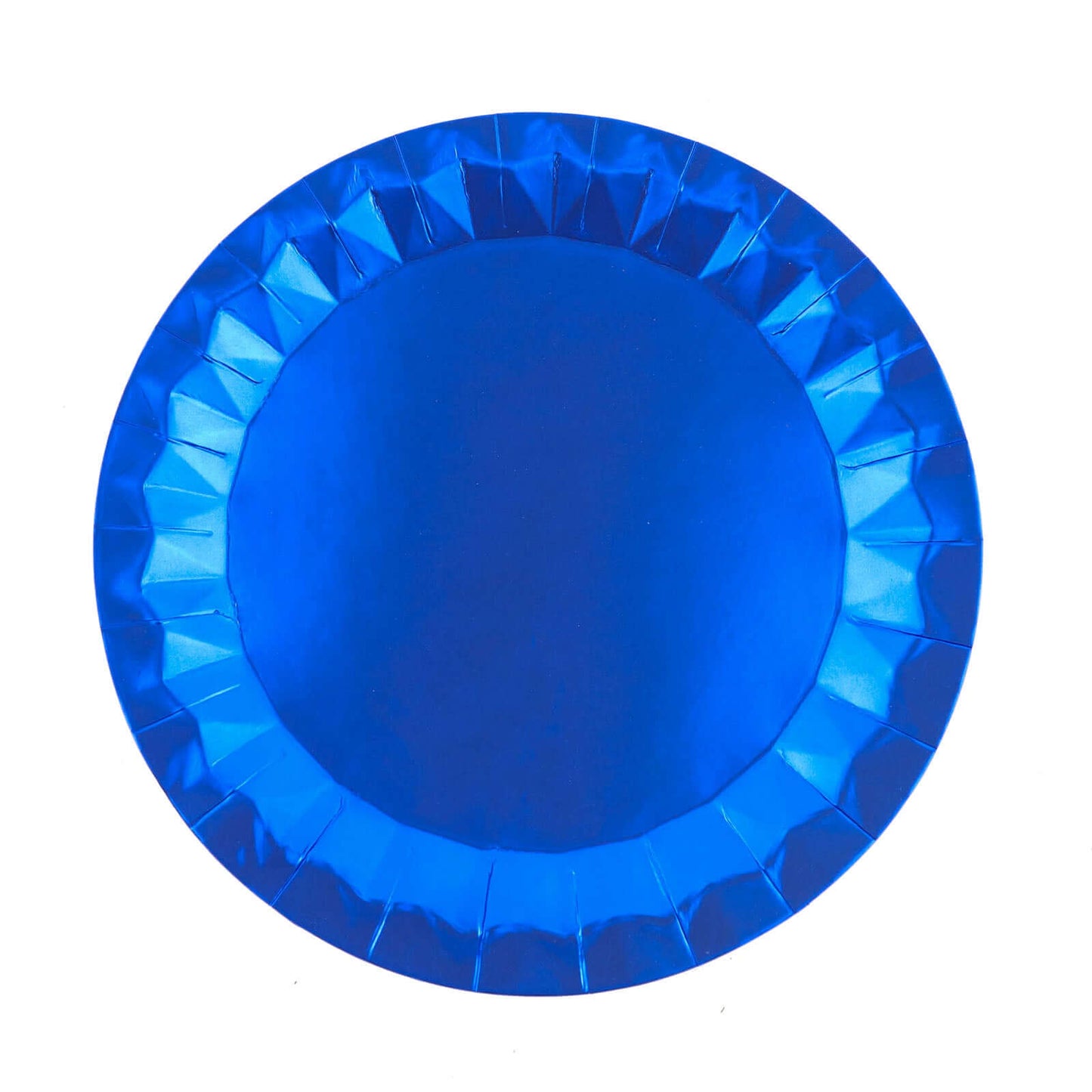 25-Pack Paper 12" Round Charger Plates in Royal Blue with Geometric Prism Design - Disposable 400GSM Serving Trays