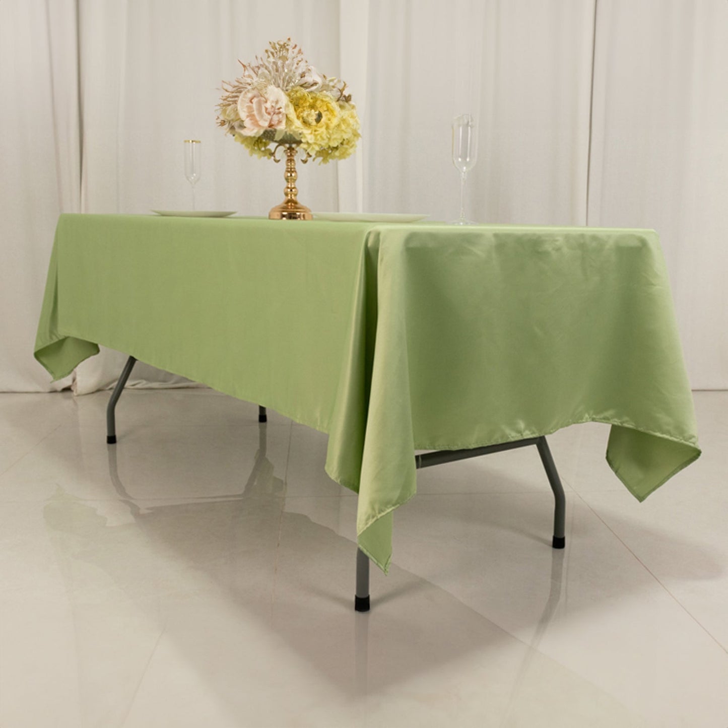 Lamour Satin 60"x102" Rectangle Tablecloth Sage Green - Durable & Silky Soft Feel Table Cover