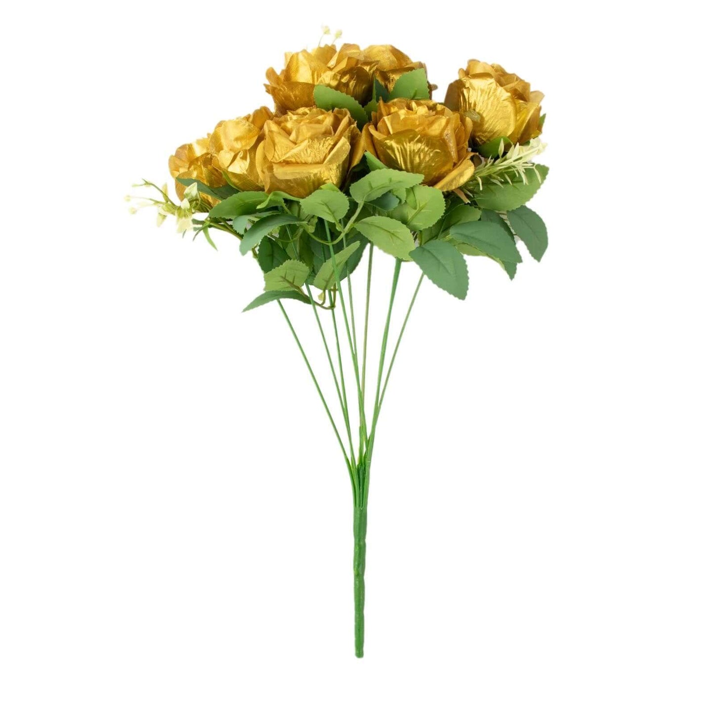 2 Bushes 18" Real Touch Gold Artificial Rose Flower Bouquet, Silk Long Stem Flower Arrangements