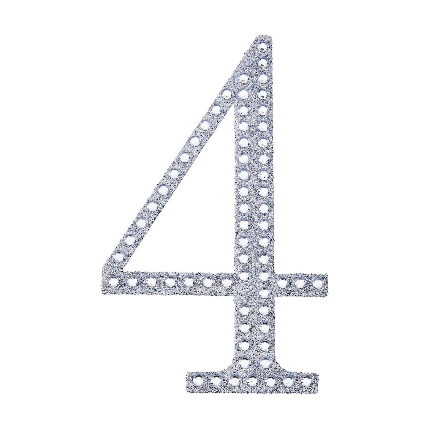 Decorative Rhinestone Number "4" Stickers, Glitter Adhesive Craft Numbers Silver DIY Sparkle Embellishments 4"