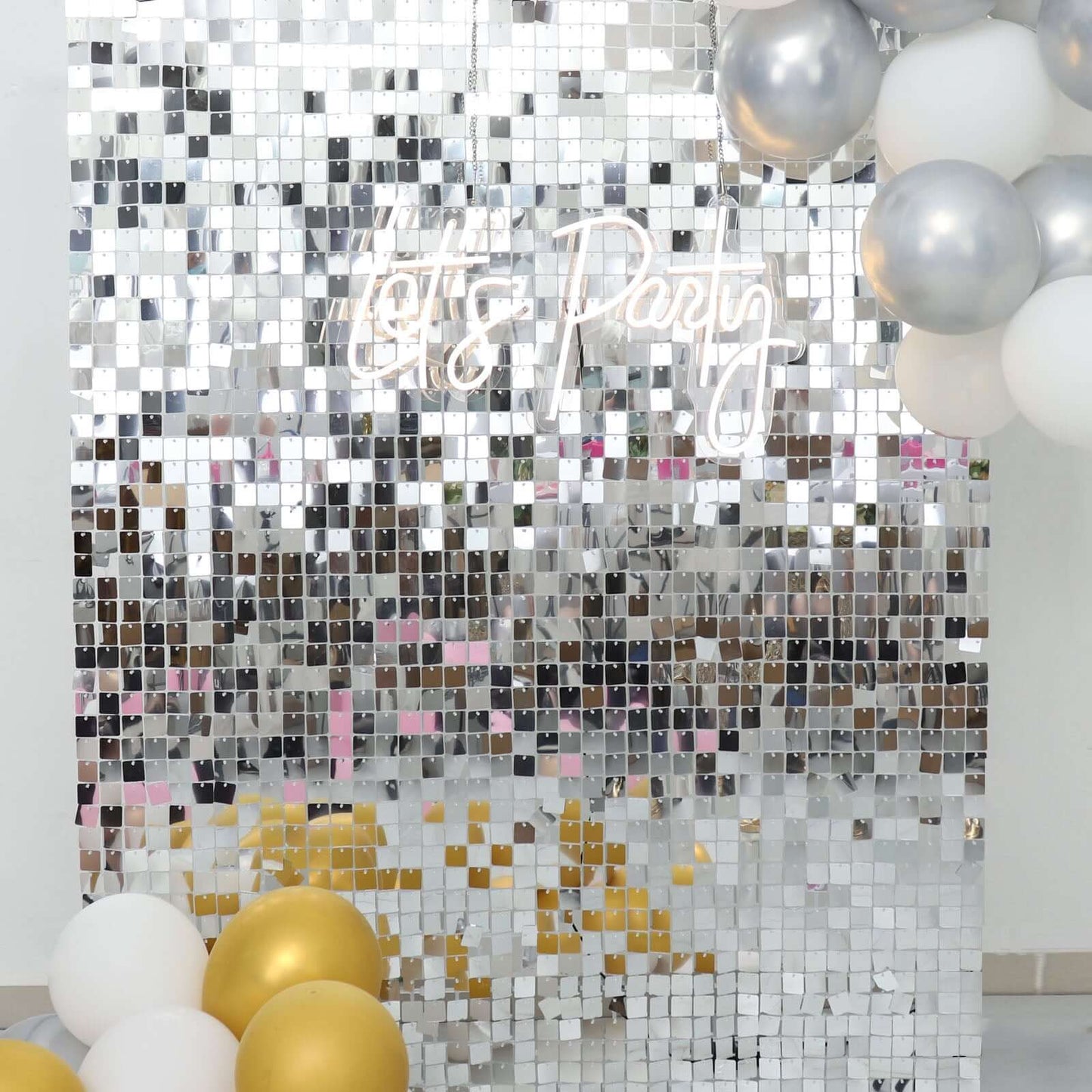 10sq.ft Shiny Silver Square Sequin Shimmer Wall Party Photo Backdrop, Active Spangle Wall Art DÃ©cor Panels - 10 Panels