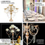Metal Candelabra 5 Arm Design Gold with Hanging Crystal Drops - Table Centerpiece for Events 27"