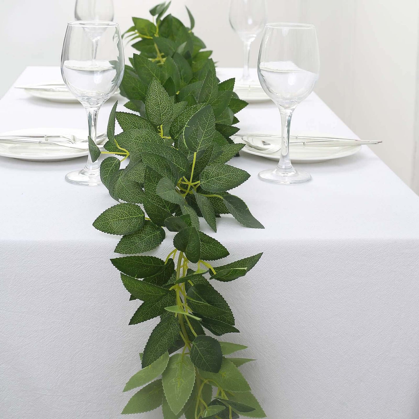 6ft Real Touch Green Artificial Silk Rose Leaf Hanging Vine, Flexible Greenery Table Garland