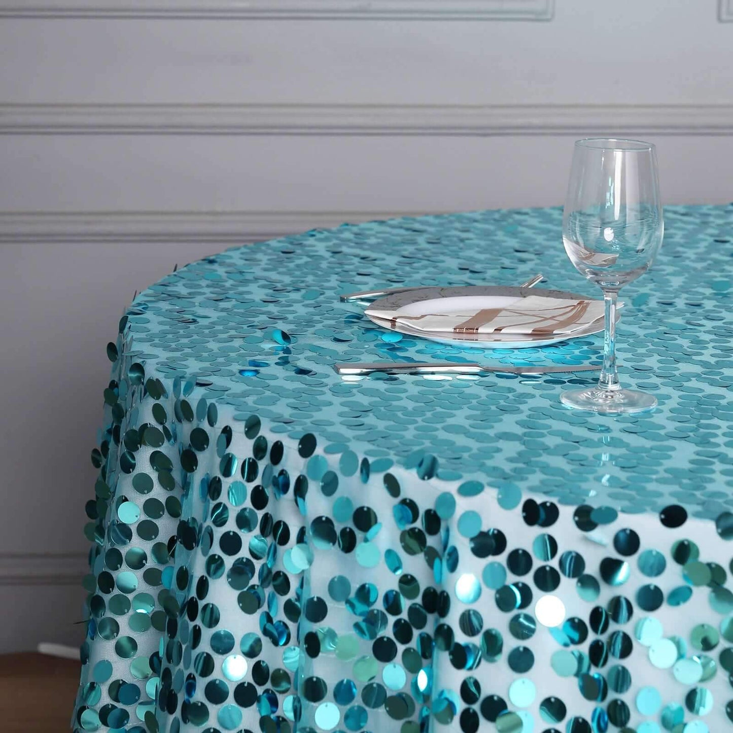 Sequin 72"x72" Table Overlay Square Tablecloth Turquoise - Big Payette Table Cover