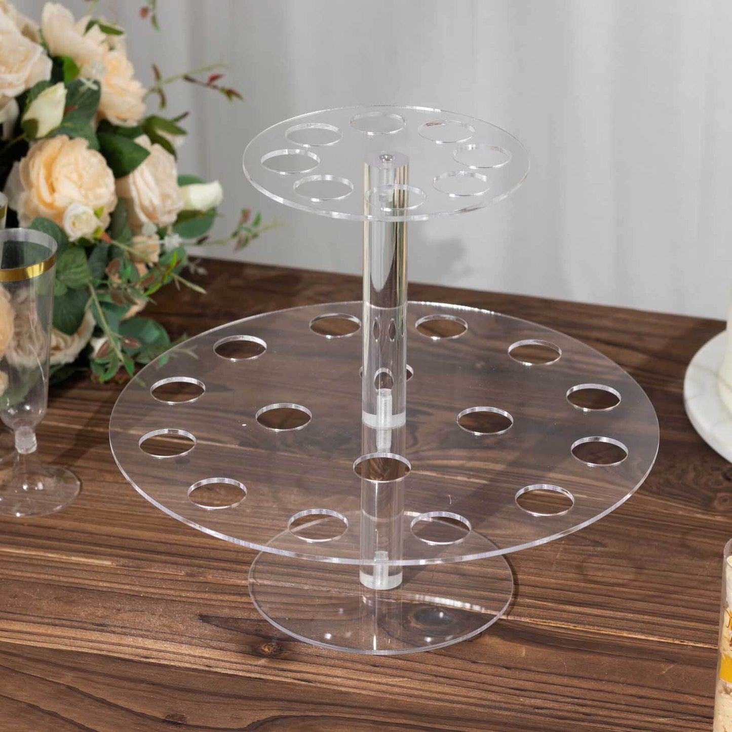 2 Tier Acrylic Round Ice Cream Cone Holder Clear - Sturdy Appetizer Dessert Display Stand with 24-Slots for Easy & Stylish Event Party Table Setup 12"
