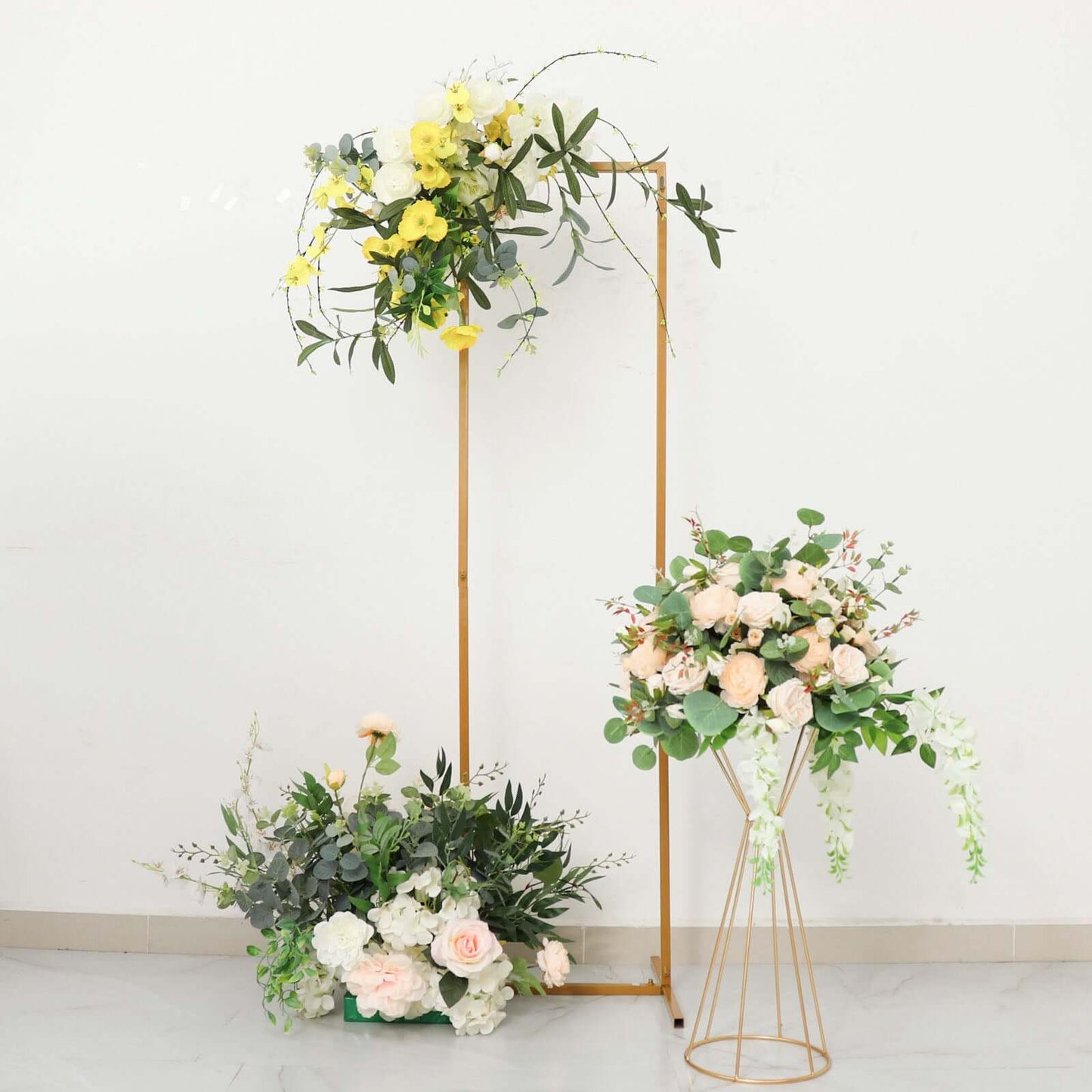 Wedding Arch Slim Gold Metal Rectangular Design Backdrop Stand - Floral Display Frame 6.5ft