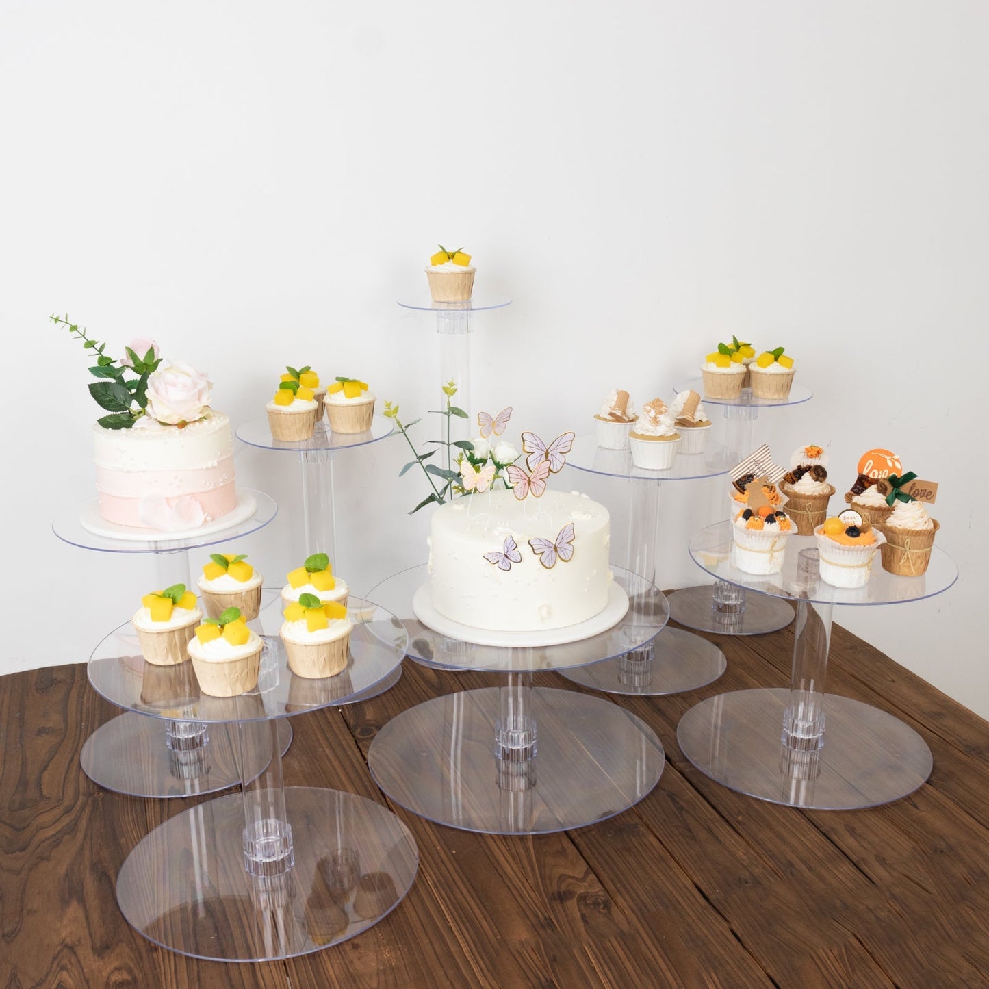 8-Tier Acrylic Cake Stand Set Clear - Assorted Sizes for Buffet Party Tables