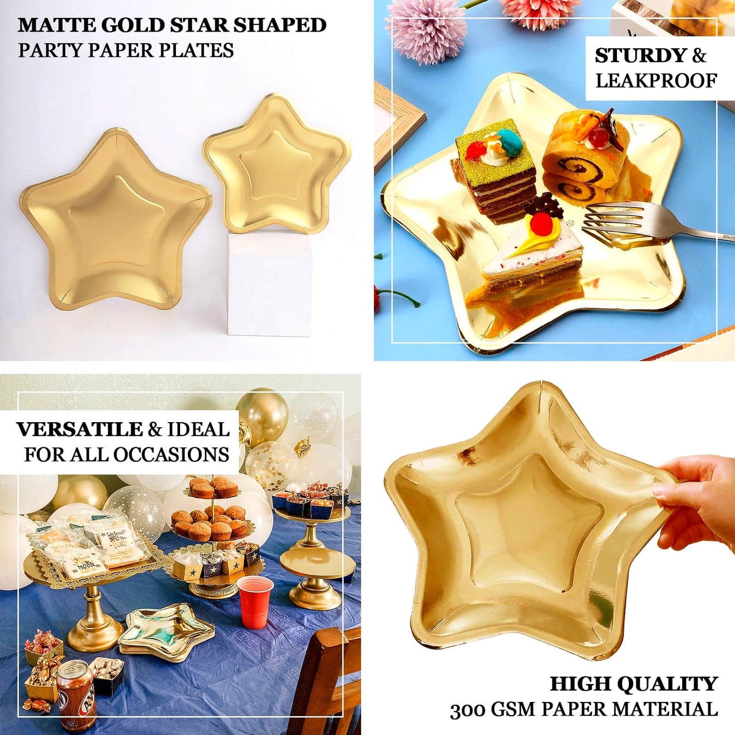 25-Pack Paper Star Shaped Dinner Plates Matte Gold - Eco-friendly Disposable 300GSM Party Plates for Starry-Themed Events 9"