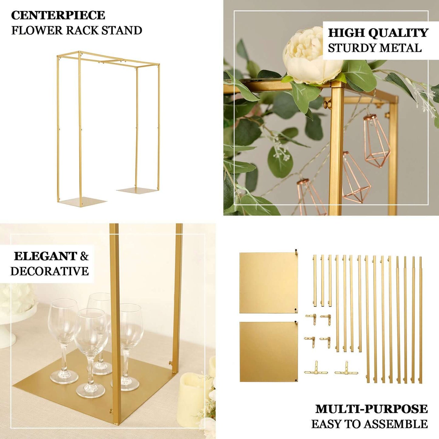 Adjustable Flower Arch Gold Metal Over-The-Table Frame - Wedding Display 48" Tall