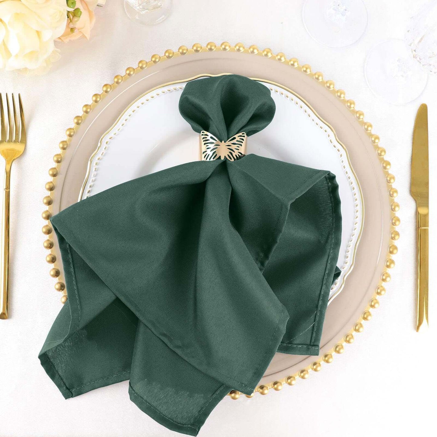 5 Pack Polyester 20"x20" Napkins Hunter Emerald Green - Wrinkle Resistant & Easy Care Cloth Napkins